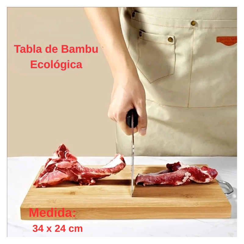 TABLA DE COCINA PARA PICAR ALIMENTOS 34CM CON ASA DE BAMBÚ - 5