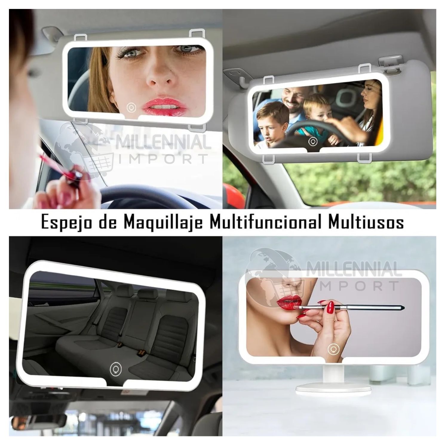 ESPEJO LED CON LUZ TÁCTIL RECARGABLE PARA AUTO EN VISERA PARASOL - 9