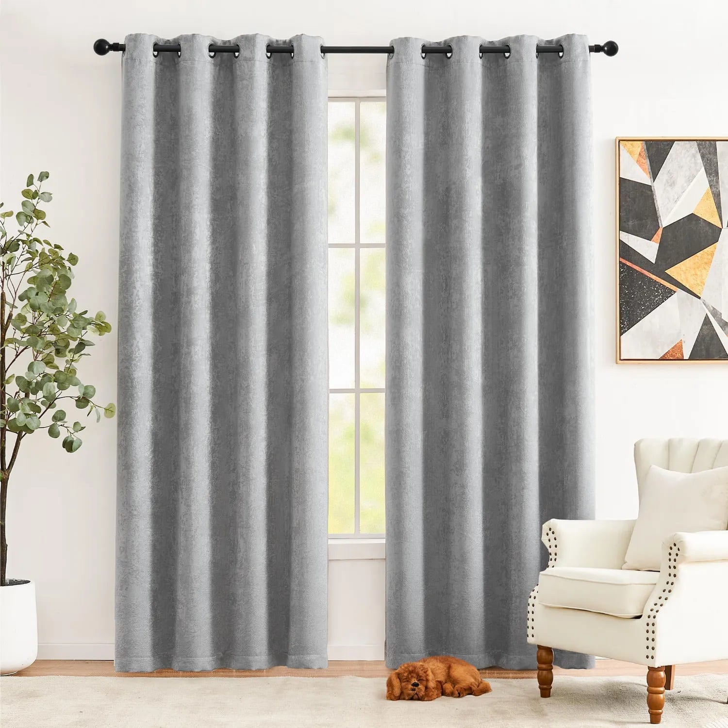 CORTINA DE TELA PARA SALA O DORMITORIO CON ARO - 2 PAÑOS COLOR GRIS - 1