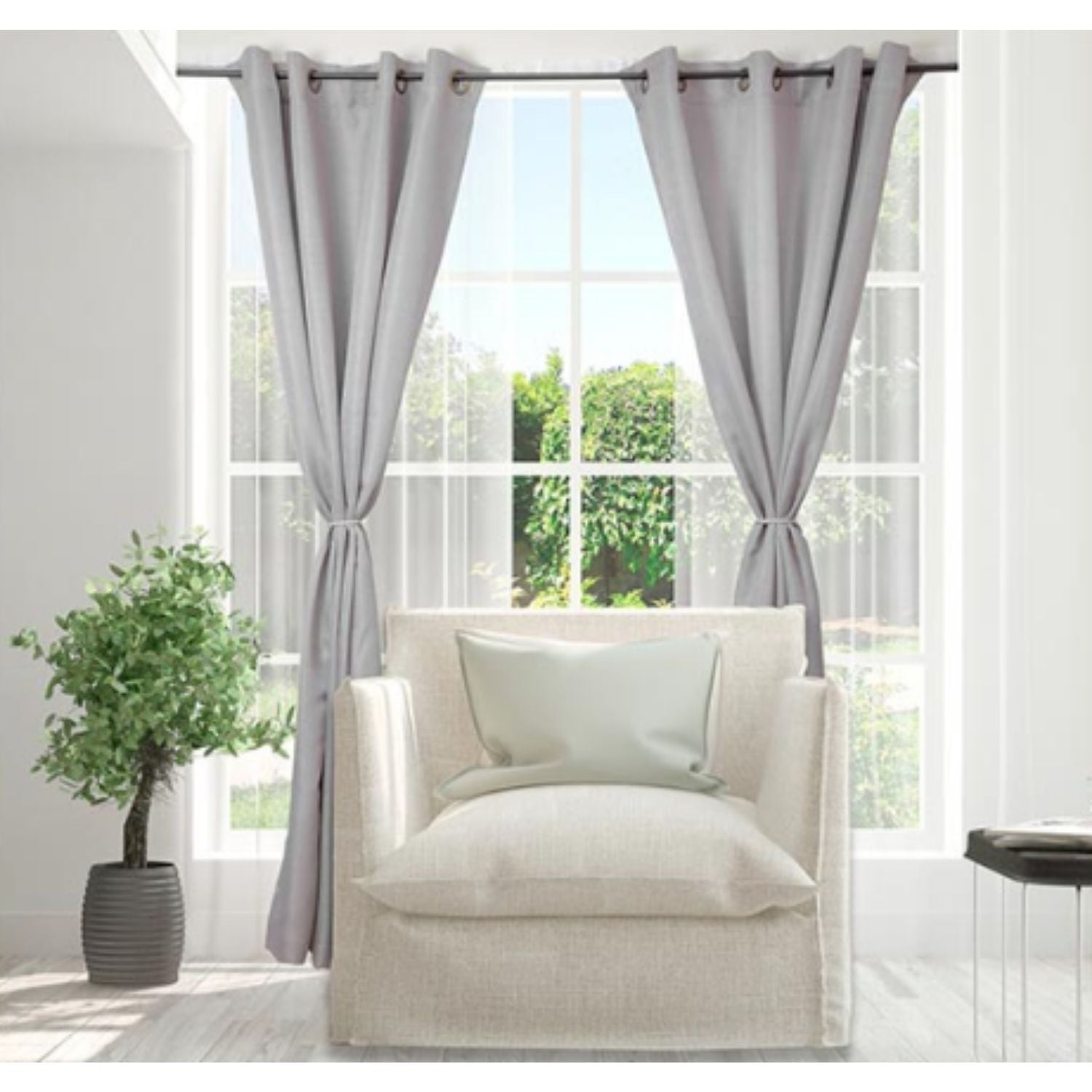CORTINA DE TELA PARA SALA O DORMITORIO CON ARO - 2 PAÑOS COLOR GRIS - 3