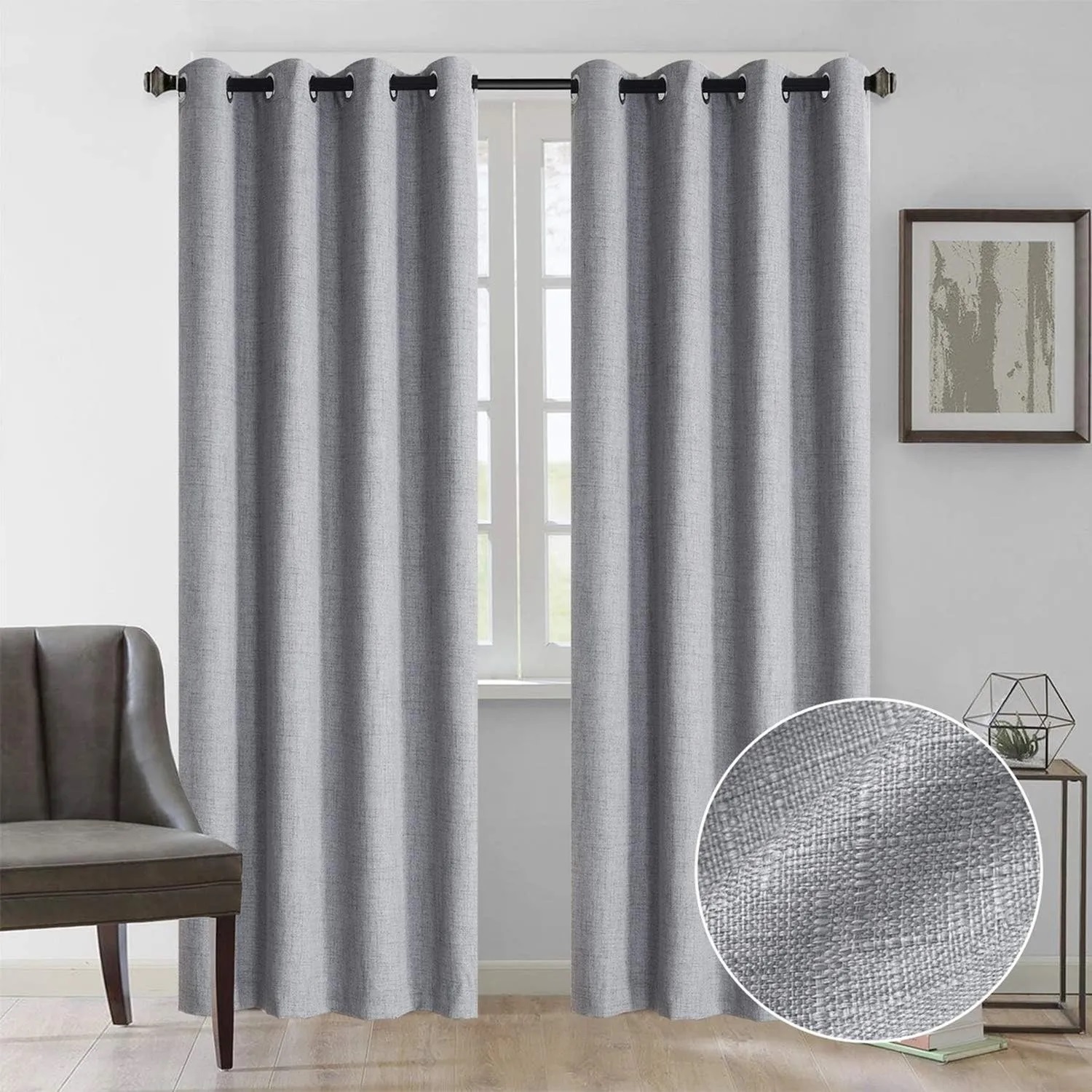 CORTINA DE TELA PARA SALA O DORMITORIO CON ARO - 2 PAÑOS COLOR GRIS - 6