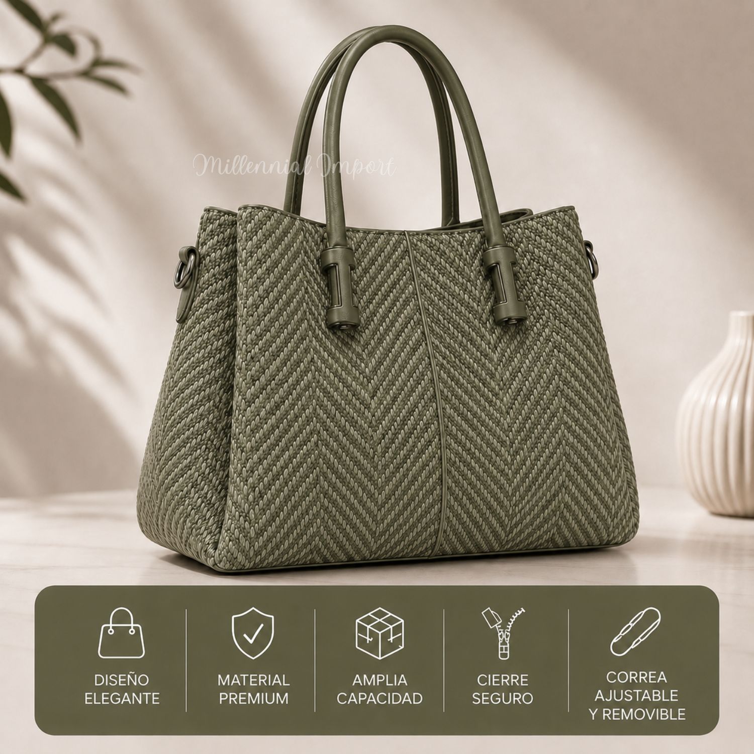 CARTERA DE MANO ELEGANTE CON 3 DIVISIONES COLOR VERDE - 3