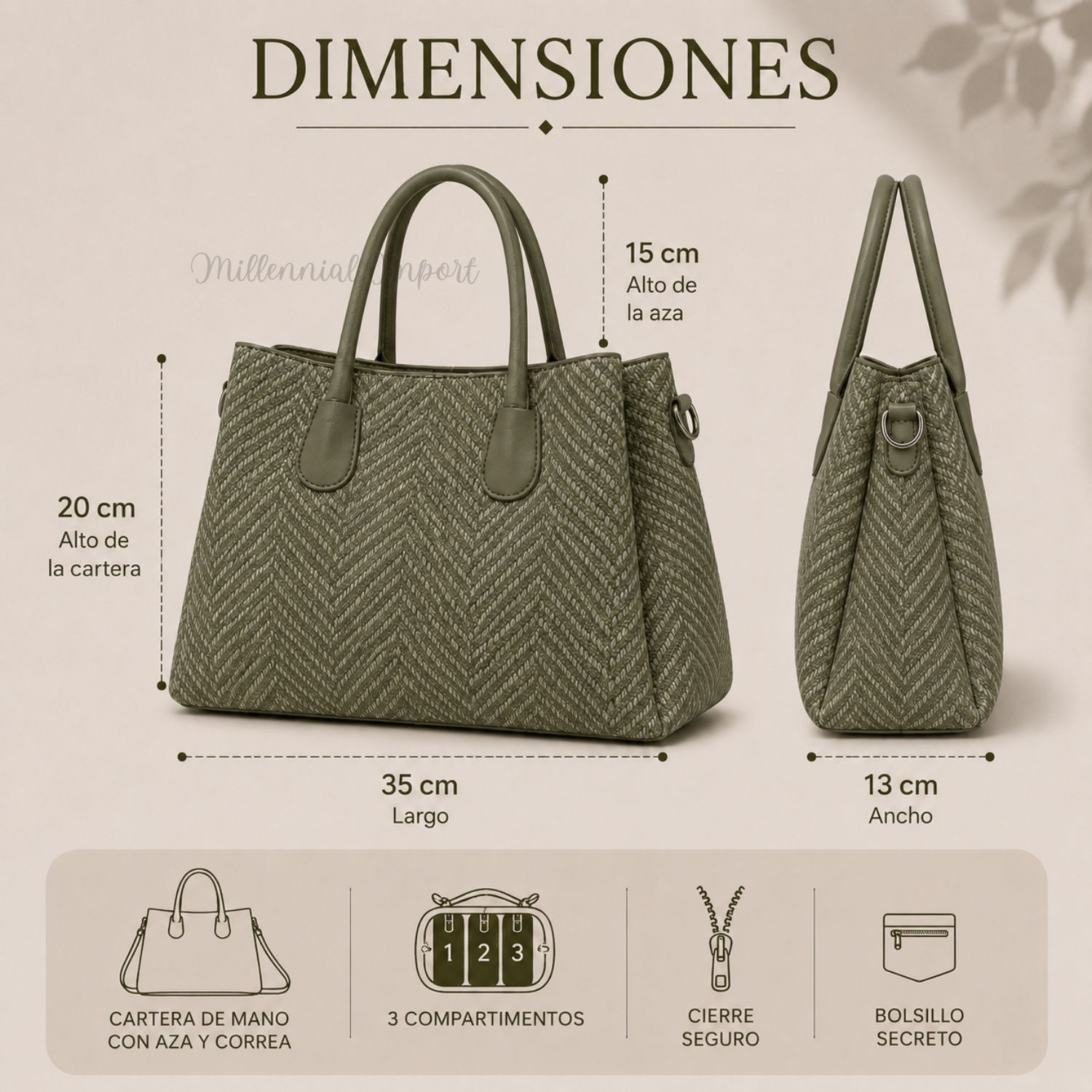 CARTERA DE MANO ELEGANTE CON 3 DIVISIONES COLOR VERDE - 5