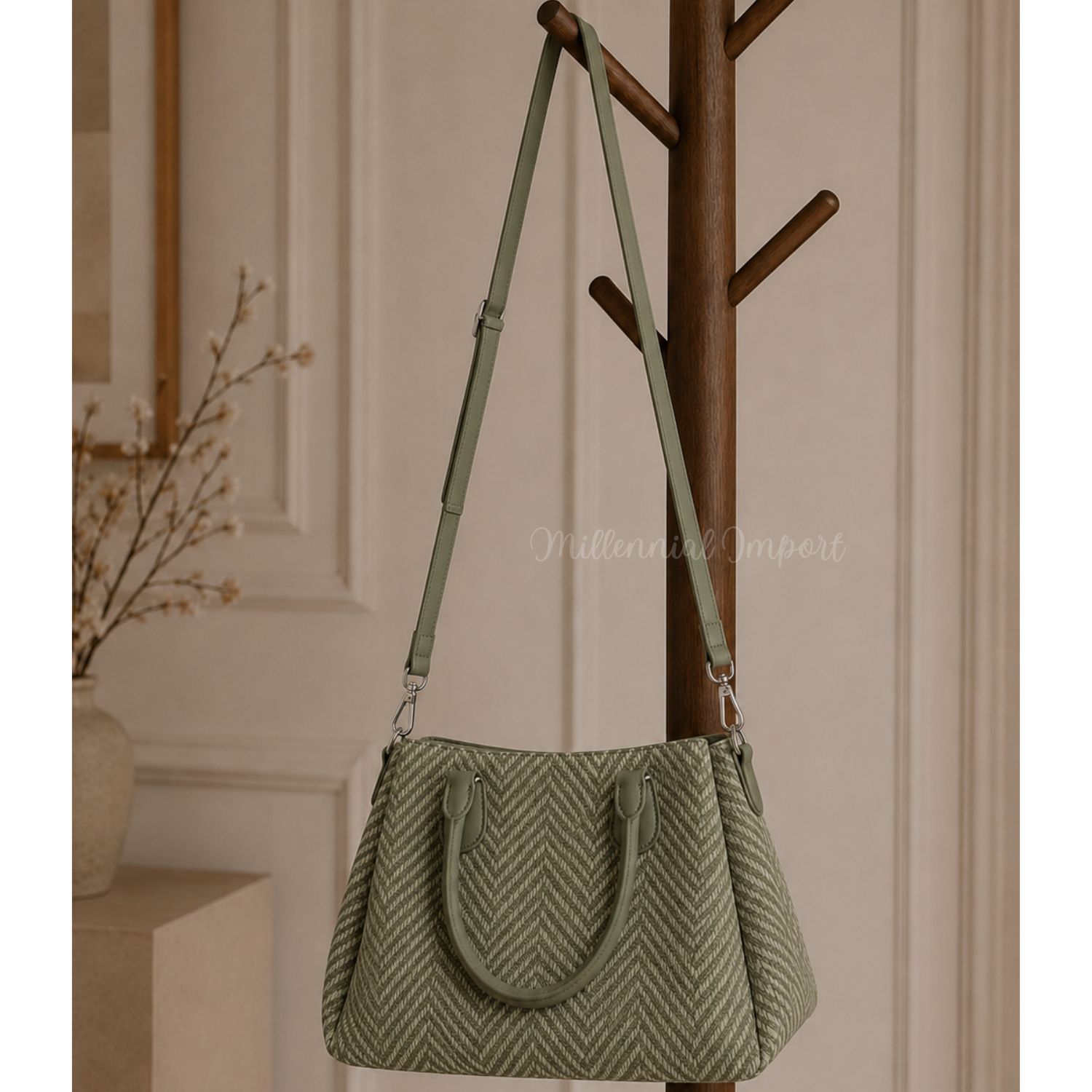 CARTERA DE MANO ELEGANTE CON 3 DIVISIONES COLOR VERDE - 7