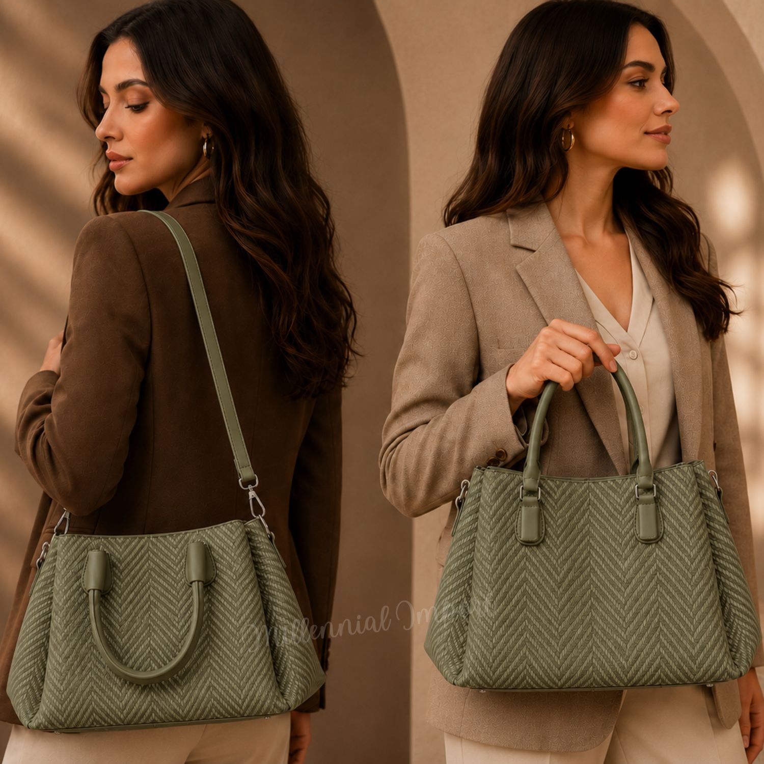 CARTERA DE MANO ELEGANTE CON 3 DIVISIONES COLOR VERDE - 9