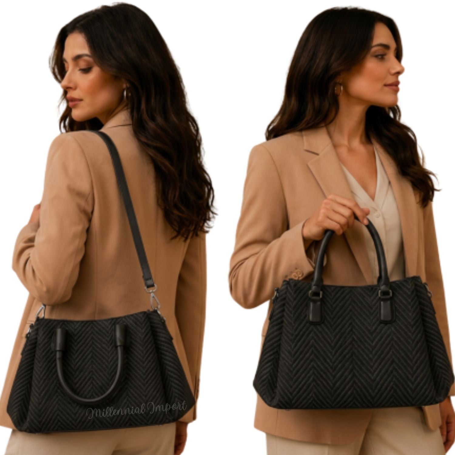 BOLSO DE MANO HOMBRO MUJER ELEGANTE CON 3 COMPARTIMIENTOS COLOR NEGRO - 6