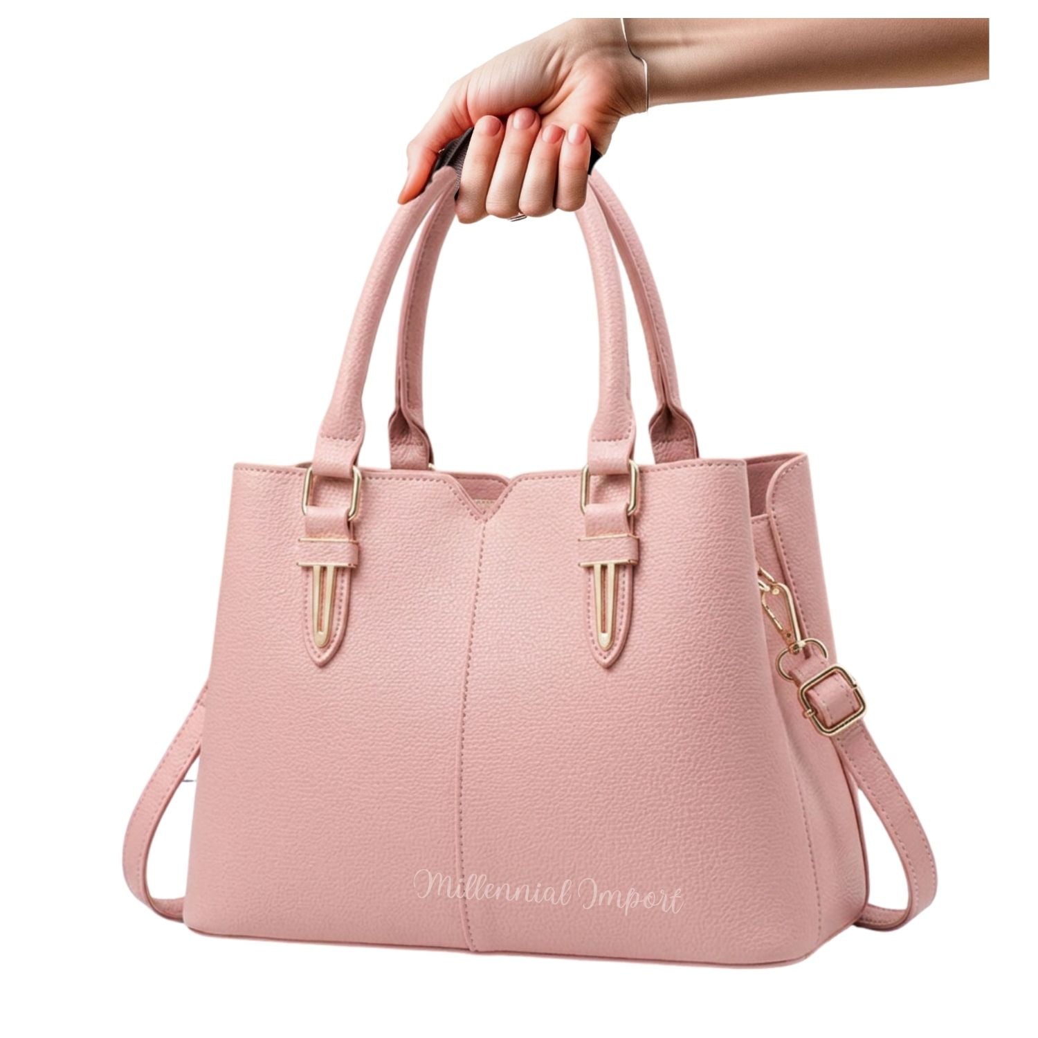 CARTERA ELEGANTE MUJER CON 3 DIVISIONES INCLUYE BILLETERA COLOR ROSA - 1