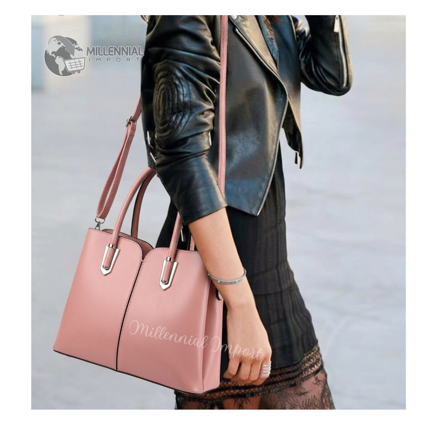 CARTERA ELEGANTE MUJER CON 3 DIVISIONES INCLUYE BILLETERA COLOR ROSA - 2