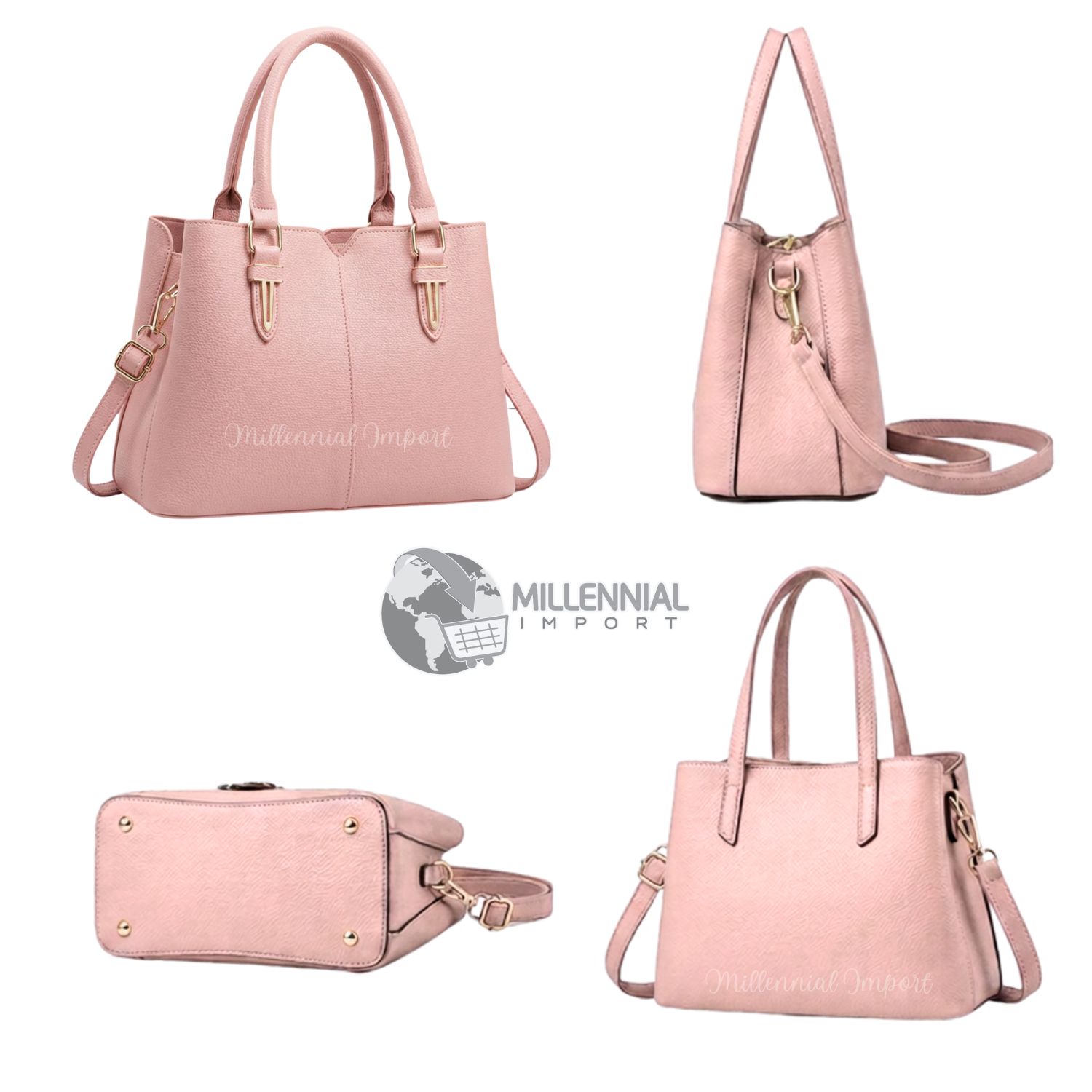CARTERA ELEGANTE MUJER CON 3 DIVISIONES INCLUYE BILLETERA COLOR ROSA - 4