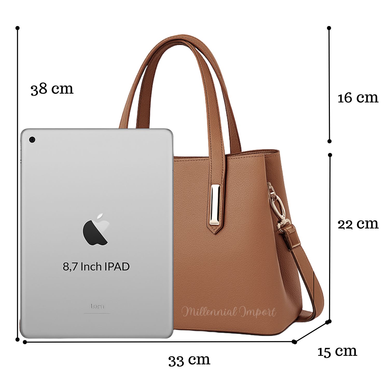 BOLSO DE MANO HOMBRO MUJER ELEGANTE CON 2 COMPARTIMIENTOS COLOR CAMEL - 10