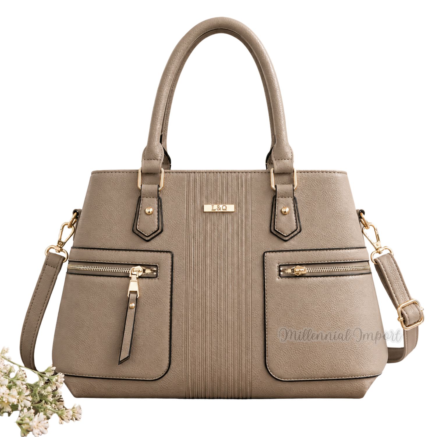 CARTERA DE MANO HOMBRO MUJER CUERO PU ELEGANTE Y AMPLIA CON CORREA REGULABLE COLOR GRIS - 1