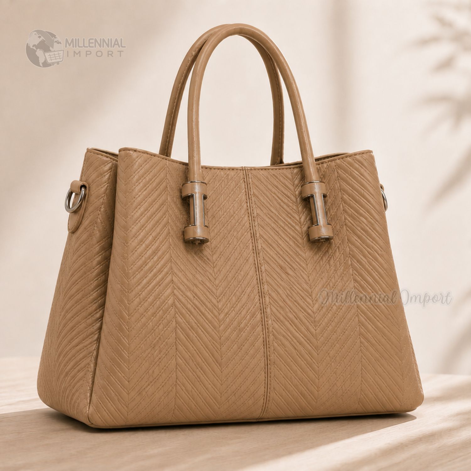 CARTERA DE HOMBRO O MANO ELEGANTE CON 3 DIVISIONES COLOR CAMEL - 1