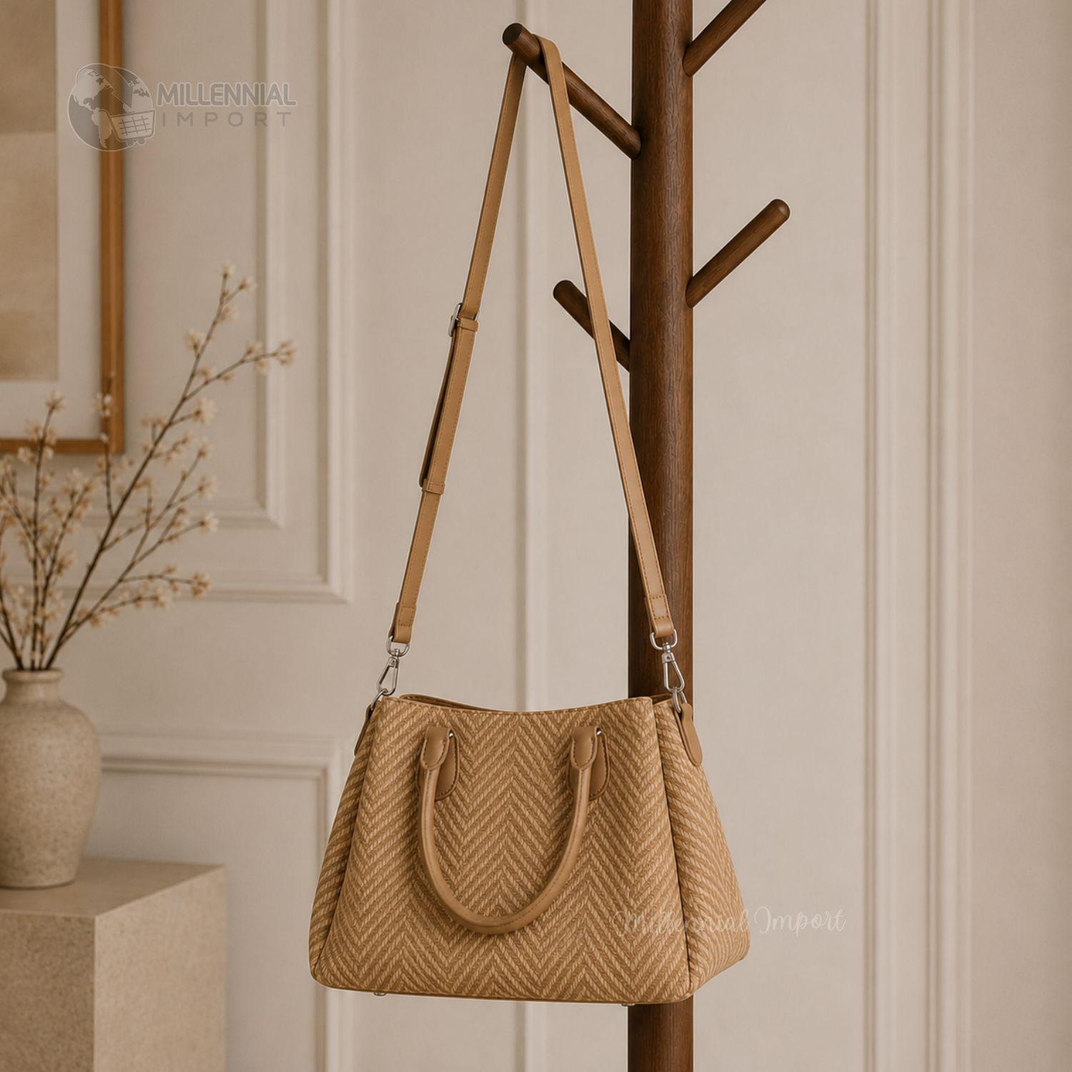 CARTERA DE HOMBRO O MANO ELEGANTE CON 3 DIVISIONES COLOR CAMEL - 3