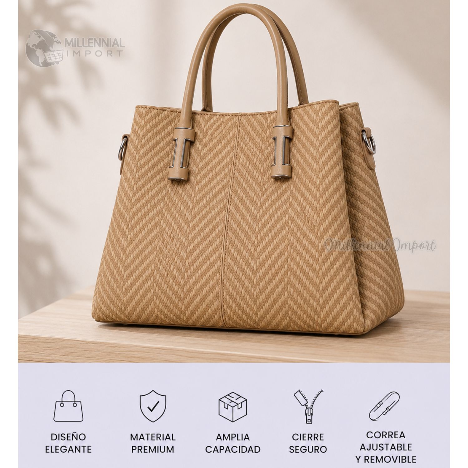 CARTERA DE HOMBRO O MANO ELEGANTE CON 3 DIVISIONES COLOR CAMEL - 4