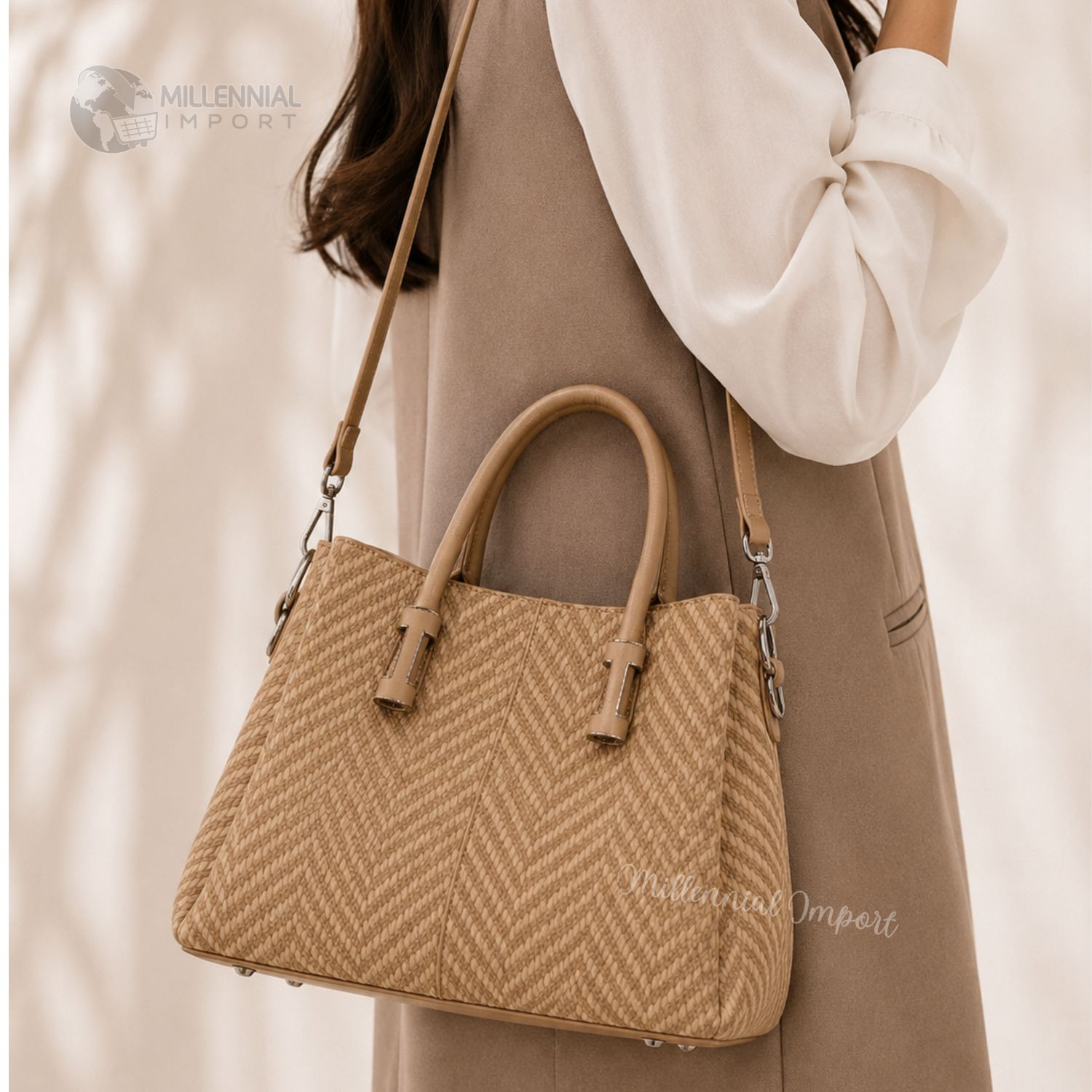 CARTERA DE HOMBRO O MANO ELEGANTE CON 3 DIVISIONES COLOR CAMEL - 7