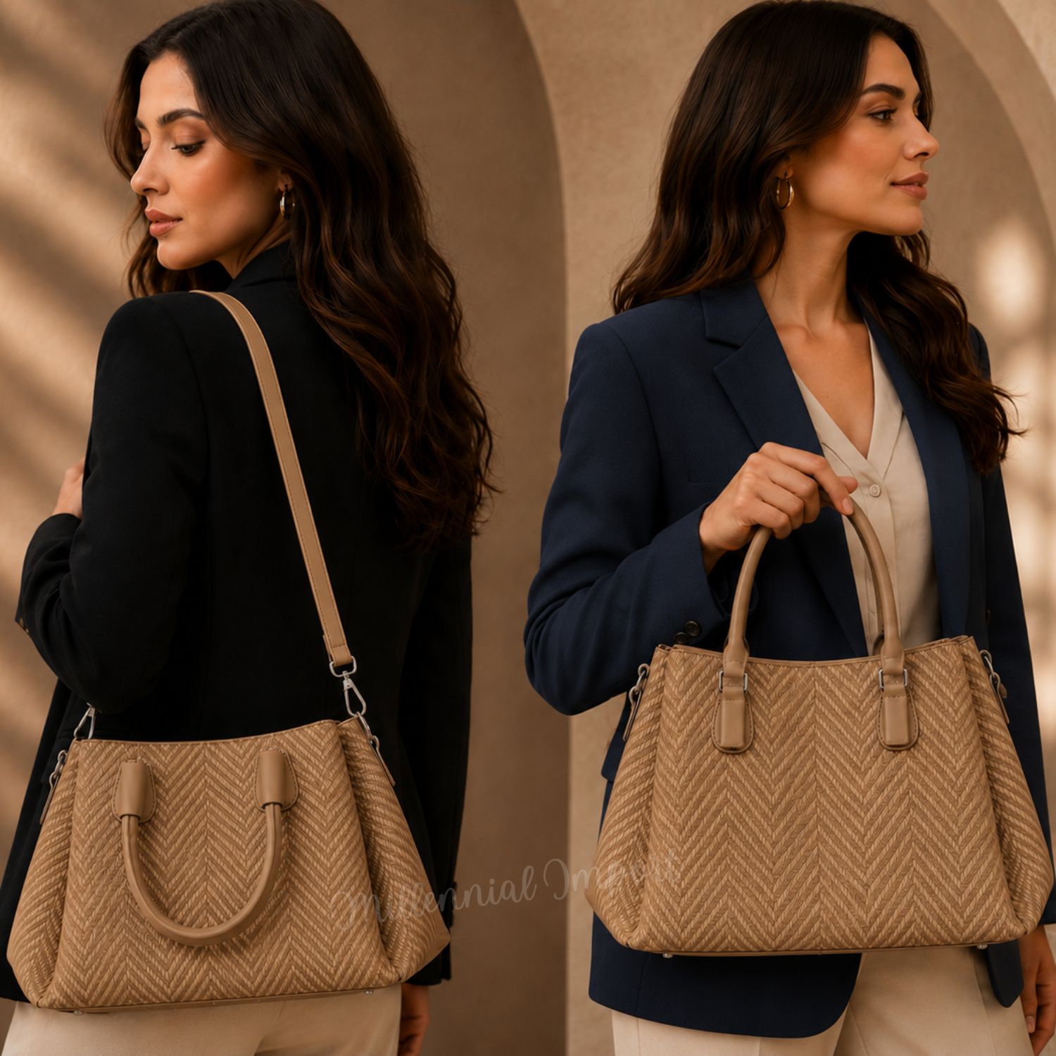 CARTERA DE HOMBRO O MANO ELEGANTE CON 3 DIVISIONES COLOR CAMEL - 8