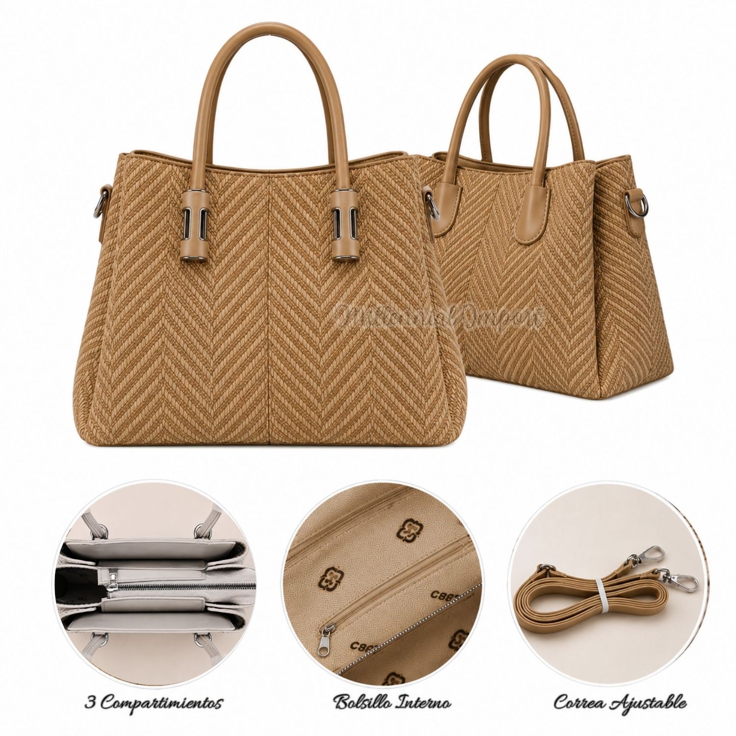 CARTERA DE HOMBRO O MANO ELEGANTE CON 3 DIVISIONES COLOR CAMEL - 9