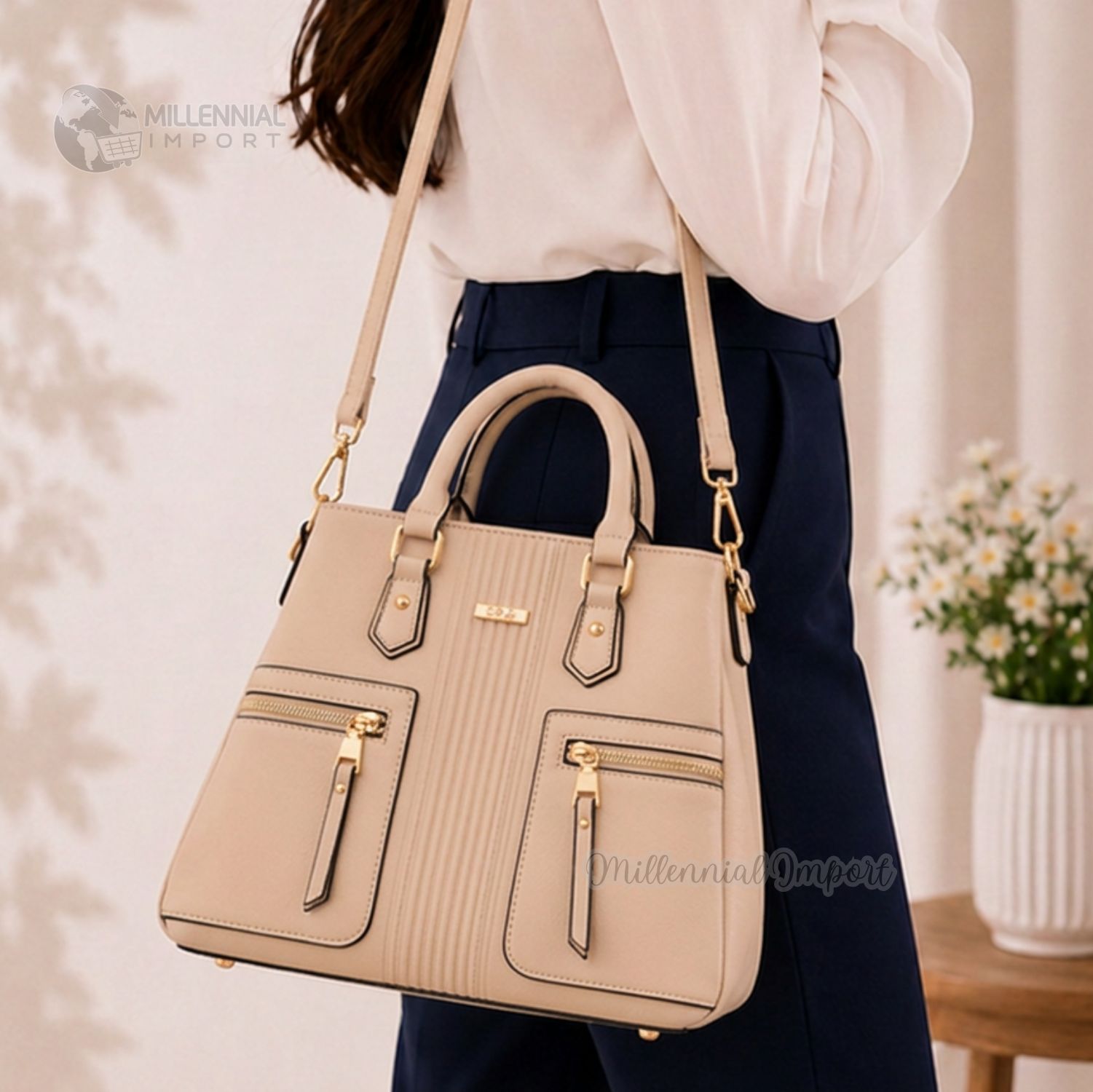 CARTERA MILLENNIAL ELEGANTE DE MANO HOMBRO PARA MUJER COLOR BEIGE - 2