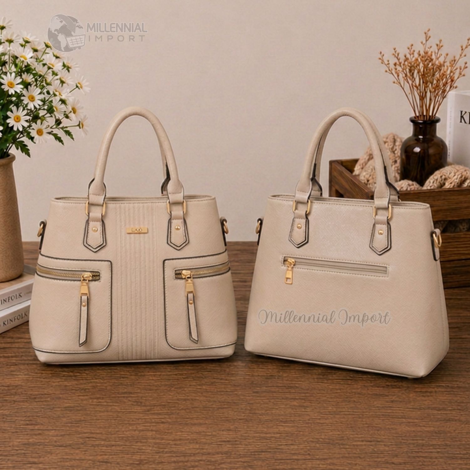 CARTERA MILLENNIAL ELEGANTE DE MANO HOMBRO PARA MUJER COLOR BEIGE - 4