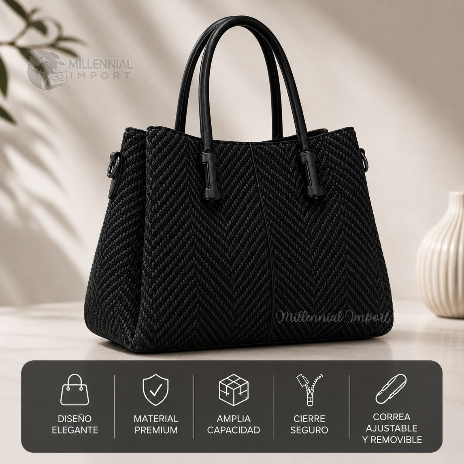 CARTERA DE HOMBRO O MANO ELEGANTE CON 3 DIVISIONES COLOR NEGRO - 6