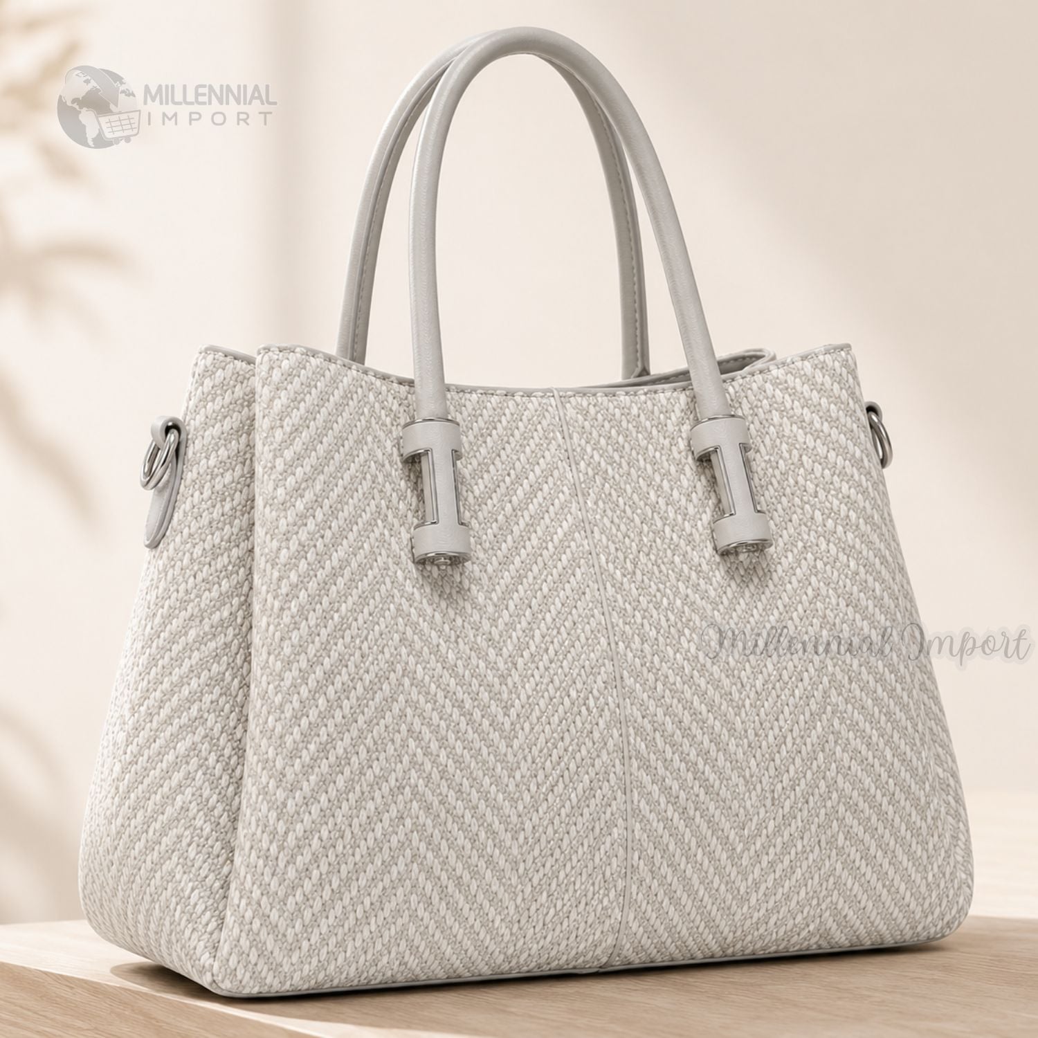 CARTERA DE HOMBRO O MANO ELEGANTE CON 3 DIVISIONES COLOR BEIGE - 1