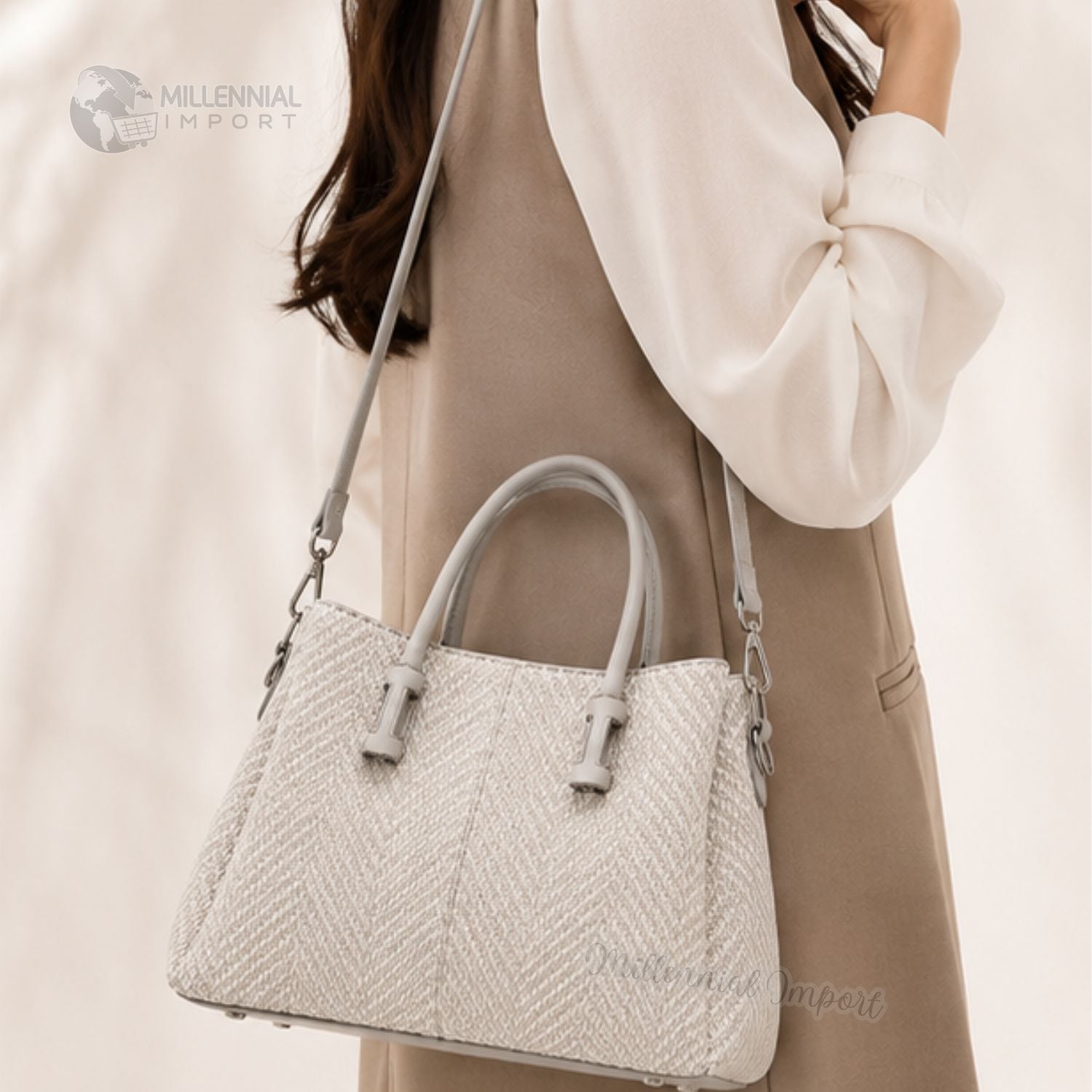CARTERA DE HOMBRO O MANO ELEGANTE CON 3 DIVISIONES COLOR BEIGE - 3