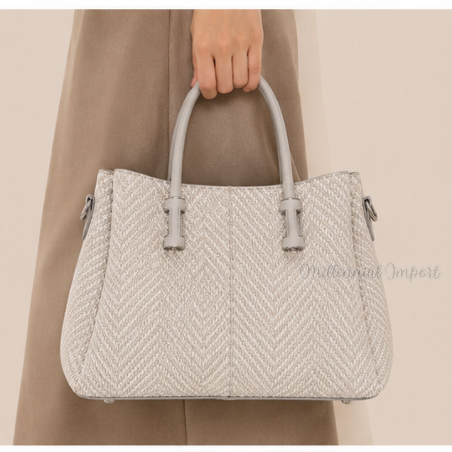 CARTERA DE HOMBRO O MANO ELEGANTE CON 3 DIVISIONES COLOR BEIGE - 4