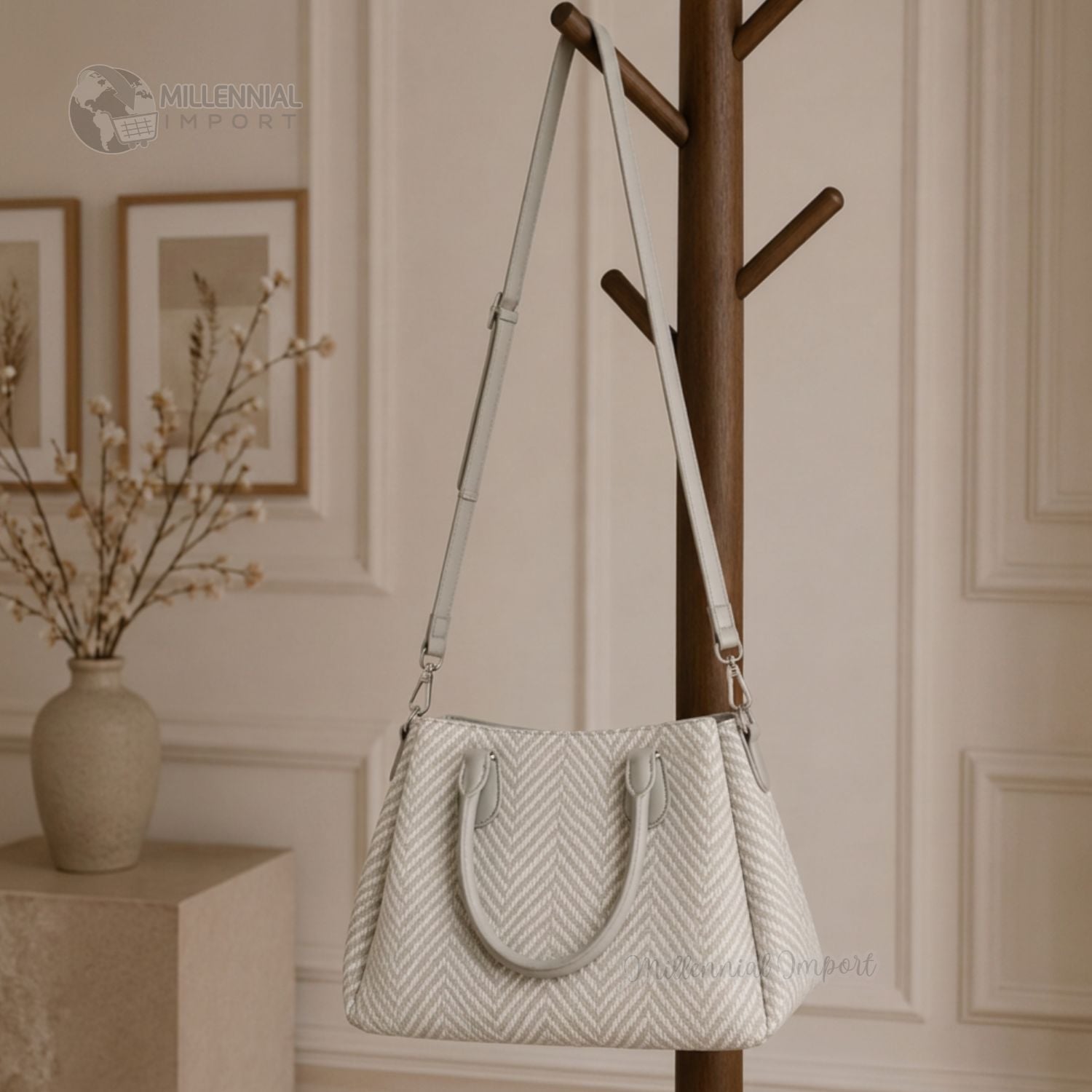 CARTERA DE HOMBRO O MANO ELEGANTE CON 3 DIVISIONES COLOR BEIGE - 5