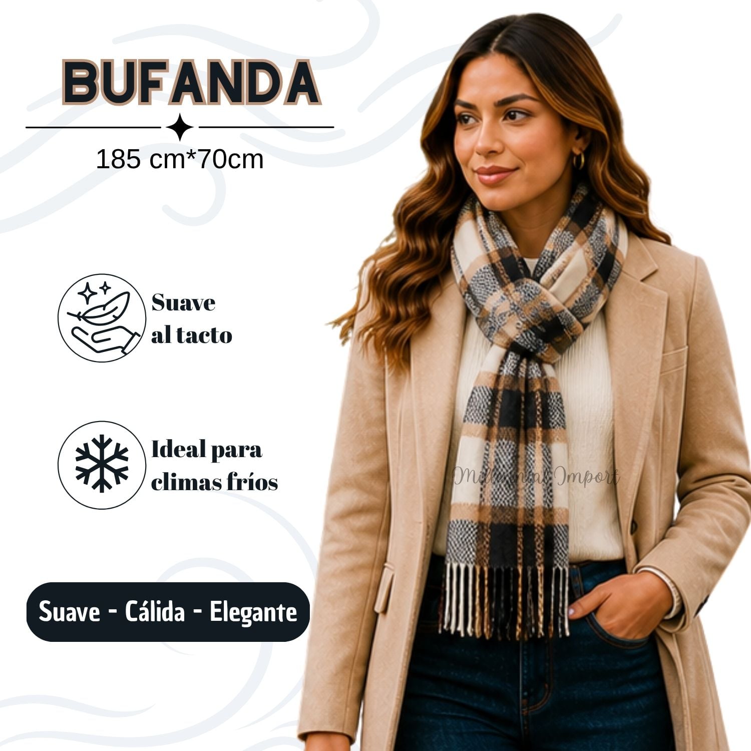 BUFANDA ELEGANTE CHALINA SUAVE ABRIGO DE INVIERNO ESTILO MODERNO NEGRO - 1
