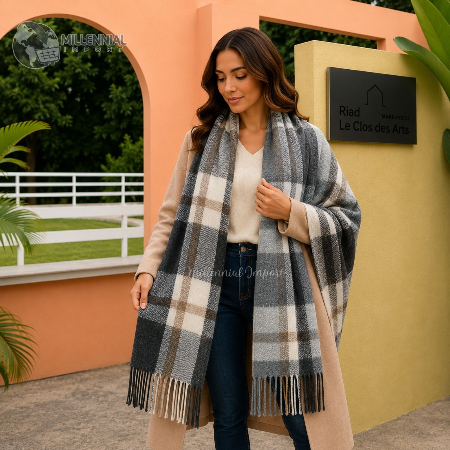 BUFANDA ELEGANTE CHALINA SUAVE ABRIGO DE INVIERNO ESTILO MODERNO NEGRO - 5