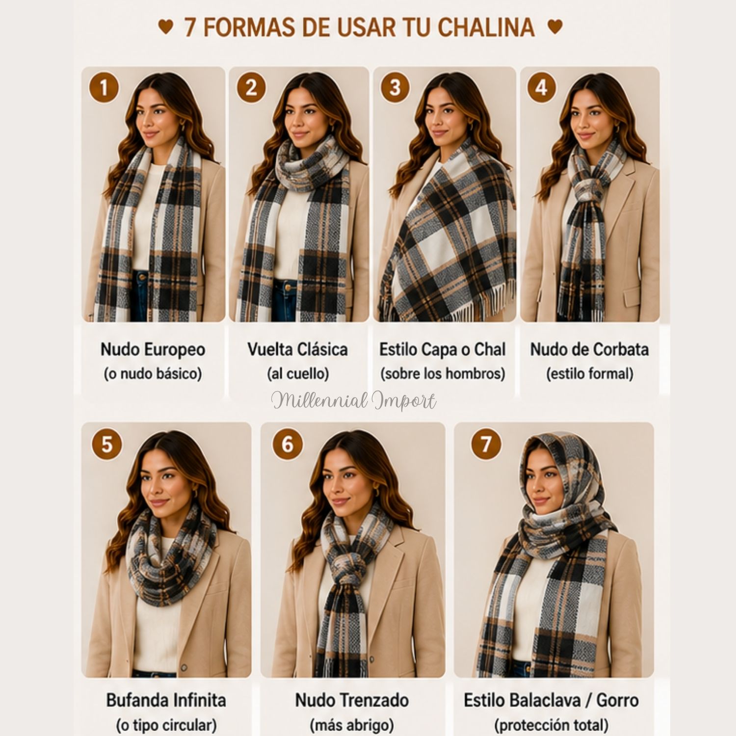 BUFANDA ELEGANTE CHALINA SUAVE ABRIGO DE INVIERNO ESTILO MODERNO NEGRO - 8