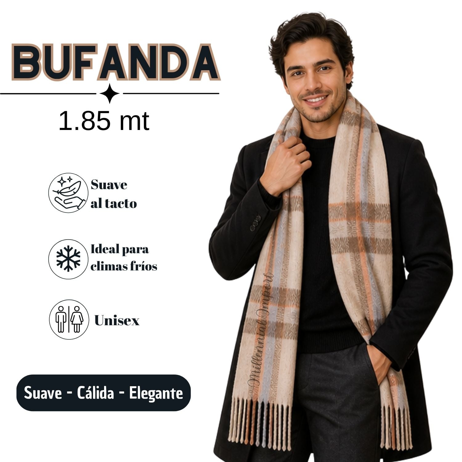 CHALINA ELEGANTE Y SUAVE MAXIBUFANDA UNISEX Y VERSÁTIL BEIGE - 1