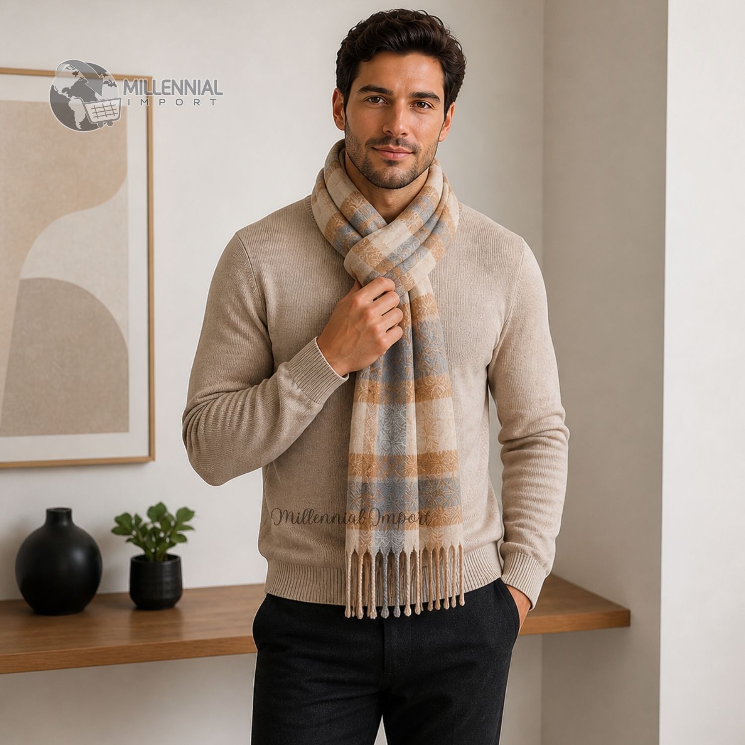 CHALINA ELEGANTE Y SUAVE MAXIBUFANDA UNISEX Y VERSÁTIL BEIGE - 10