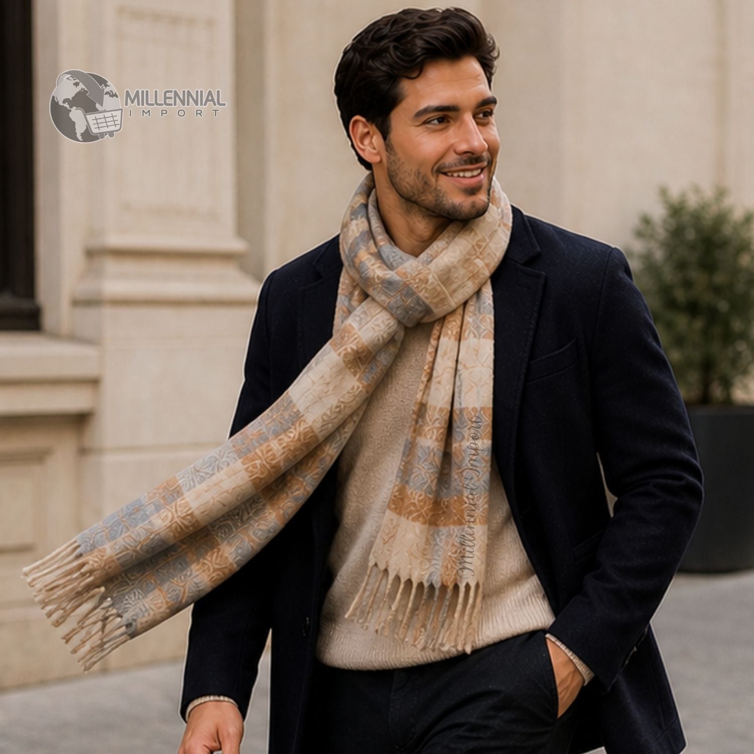 CHALINA ELEGANTE Y SUAVE MAXIBUFANDA UNISEX Y VERSÁTIL BEIGE - 5
