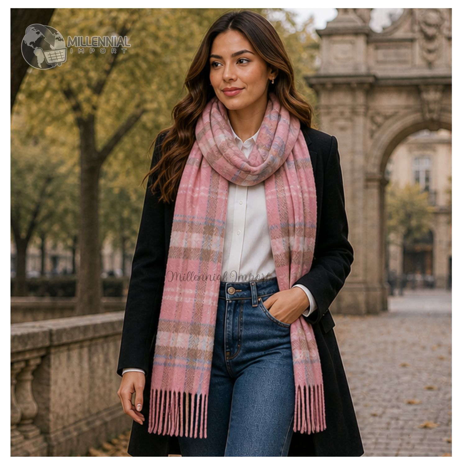 MAXIBUFANDA CHALINA COLORES SUAVES 185CM X 72CM PASHIMINA MUJER ELEGANTE ROSADO - 2