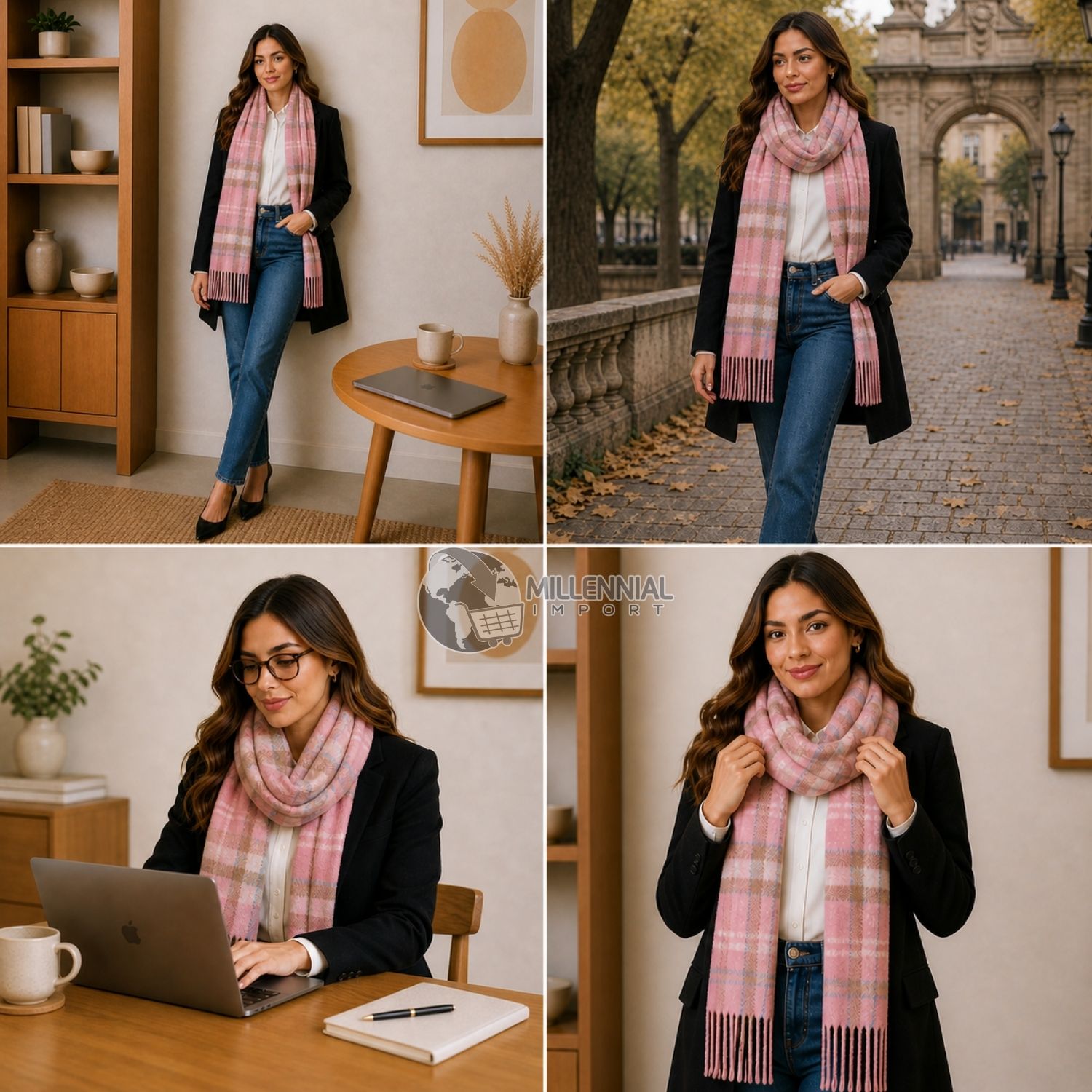 MAXIBUFANDA CHALINA COLORES SUAVES 185CM X 72CM PASHIMINA MUJER ELEGANTE ROSADO - 4