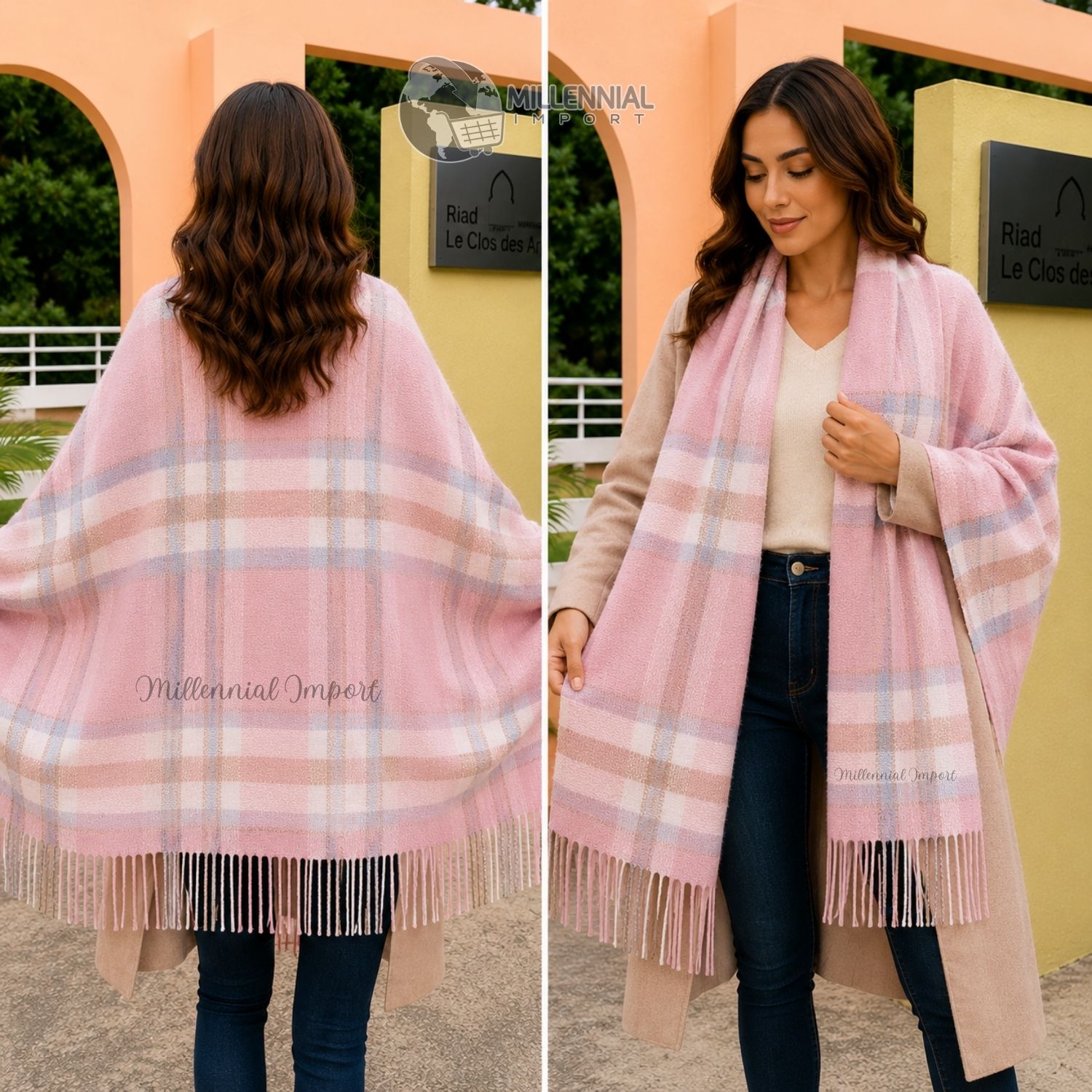 MAXIBUFANDA CHALINA COLORES SUAVES 185CM X 72CM PASHIMINA MUJER ELEGANTE ROSADO - 8