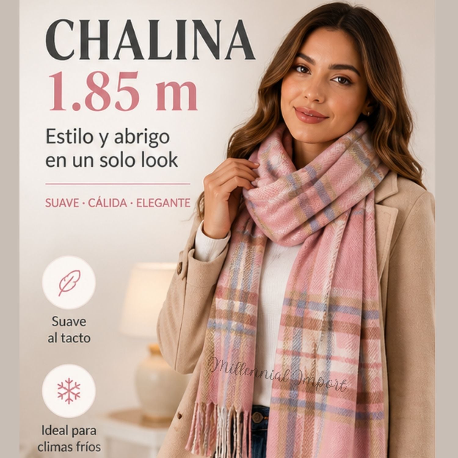 BUFANDA ABRIGADORA SUAVE MAXICHALINA PASHINA MUJER CASUAL ROSADO - 1