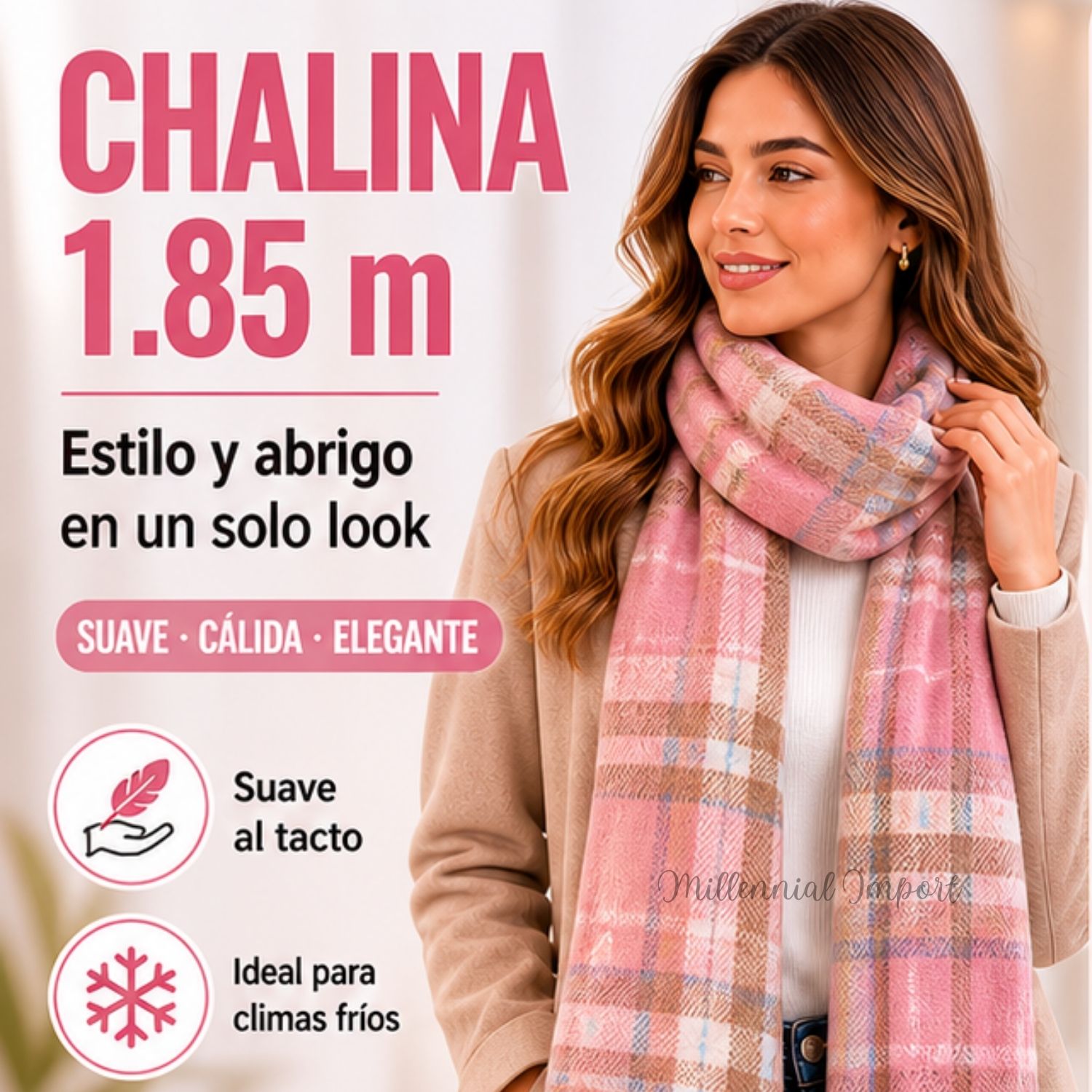BUFANDA ABRIGADORA SUAVE MAXICHALINA PASHINA MUJER CASUAL ROSADO - 3