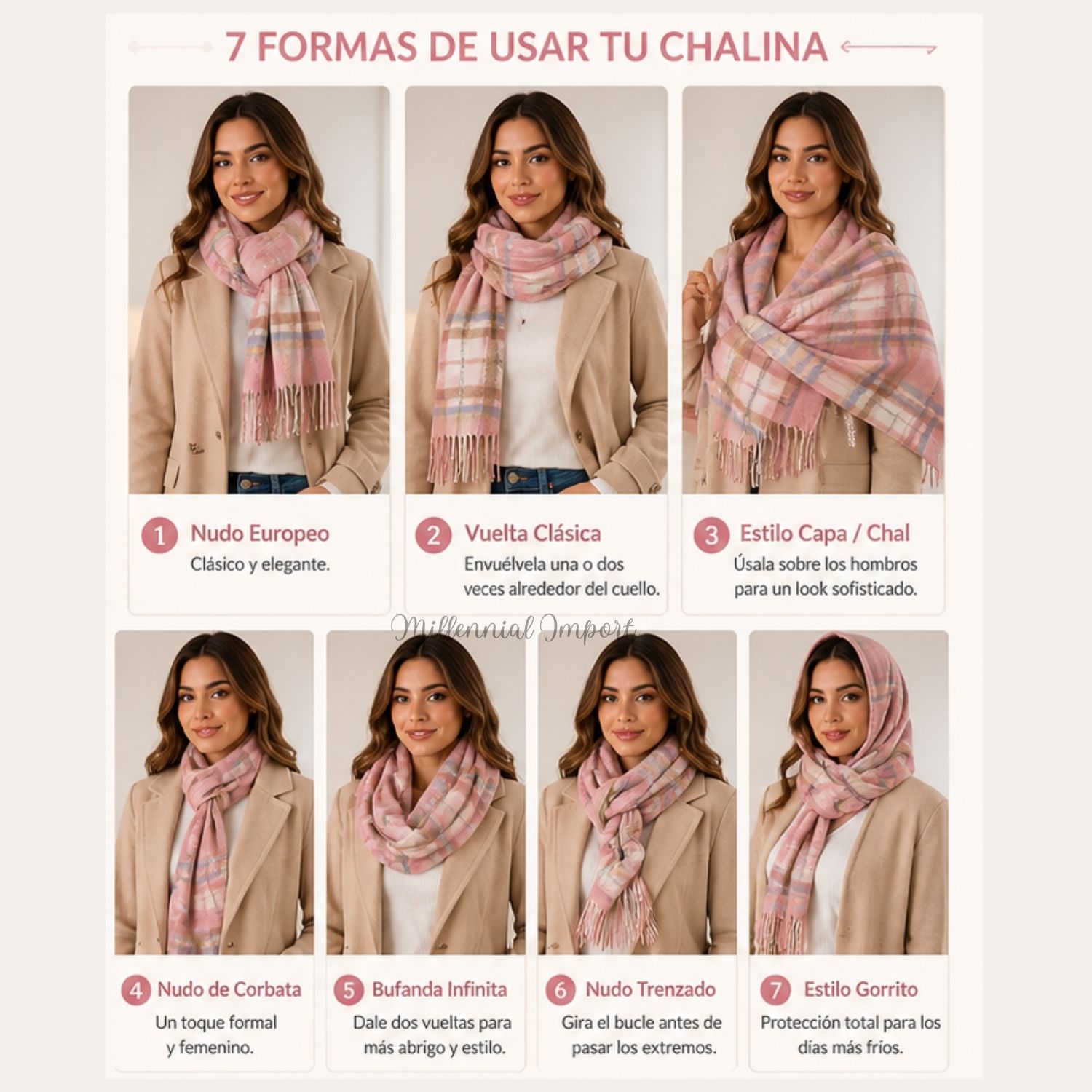 BUFANDA ABRIGADORA SUAVE MAXICHALINA PASHINA MUJER CASUAL ROSADO - 9