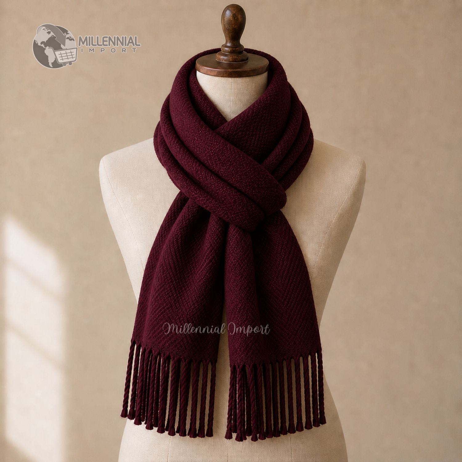 PASHMINA BUFANDA ABRIGADORA DISEÑO MODERNO 185CM X 72CM GUINDA - 1
