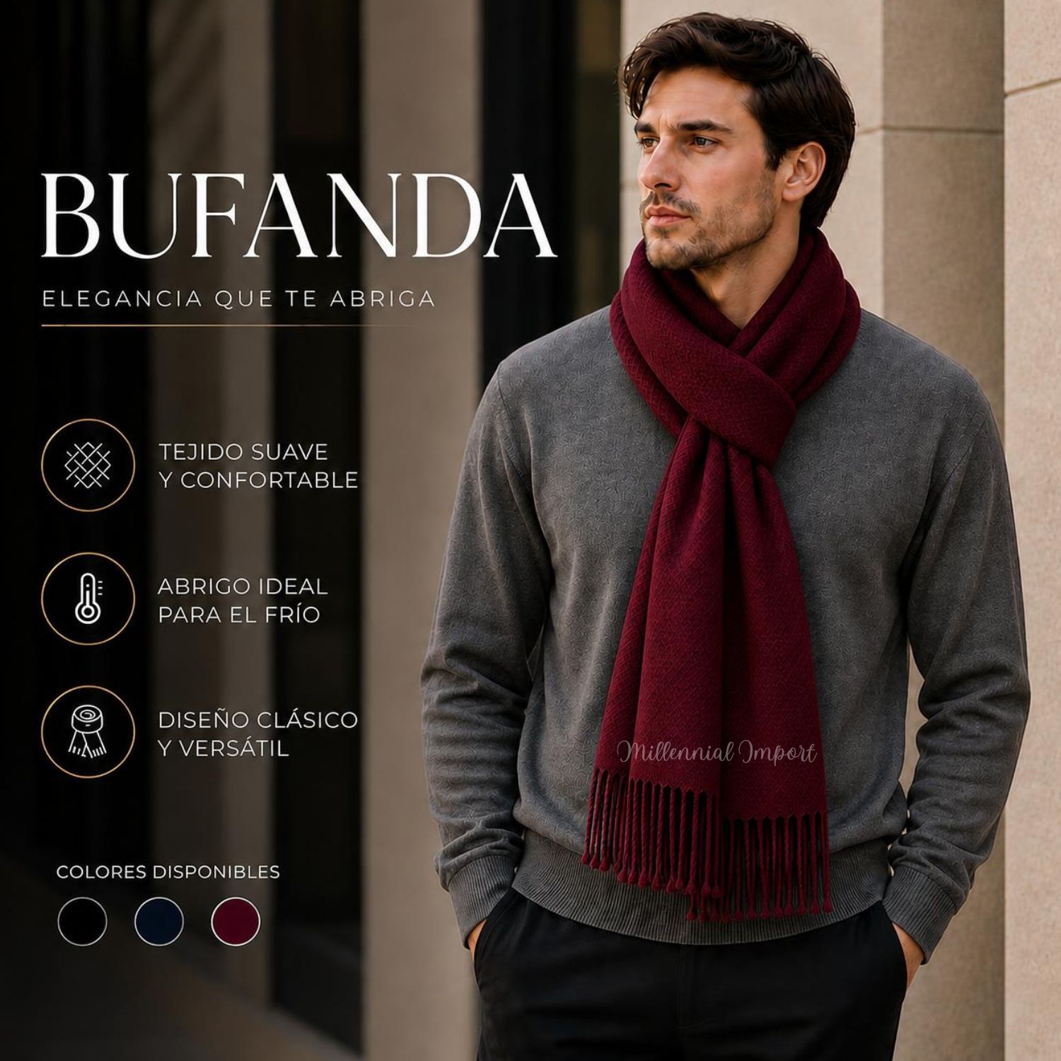 PASHMINA BUFANDA ABRIGADORA DISEÑO MODERNO 185CM X 72CM GUINDA - 2