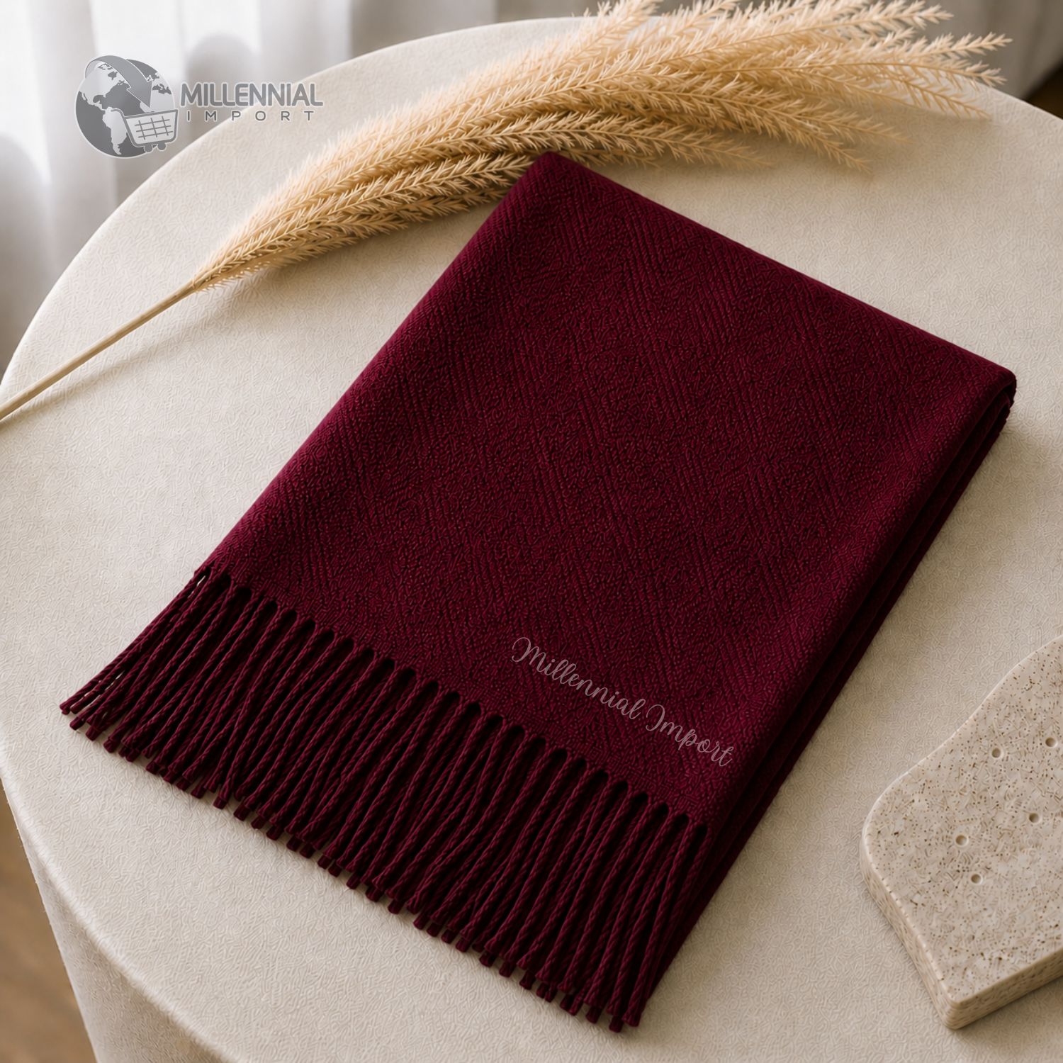 PASHMINA BUFANDA ABRIGADORA DISEÑO MODERNO 185CM X 72CM GUINDA - 6