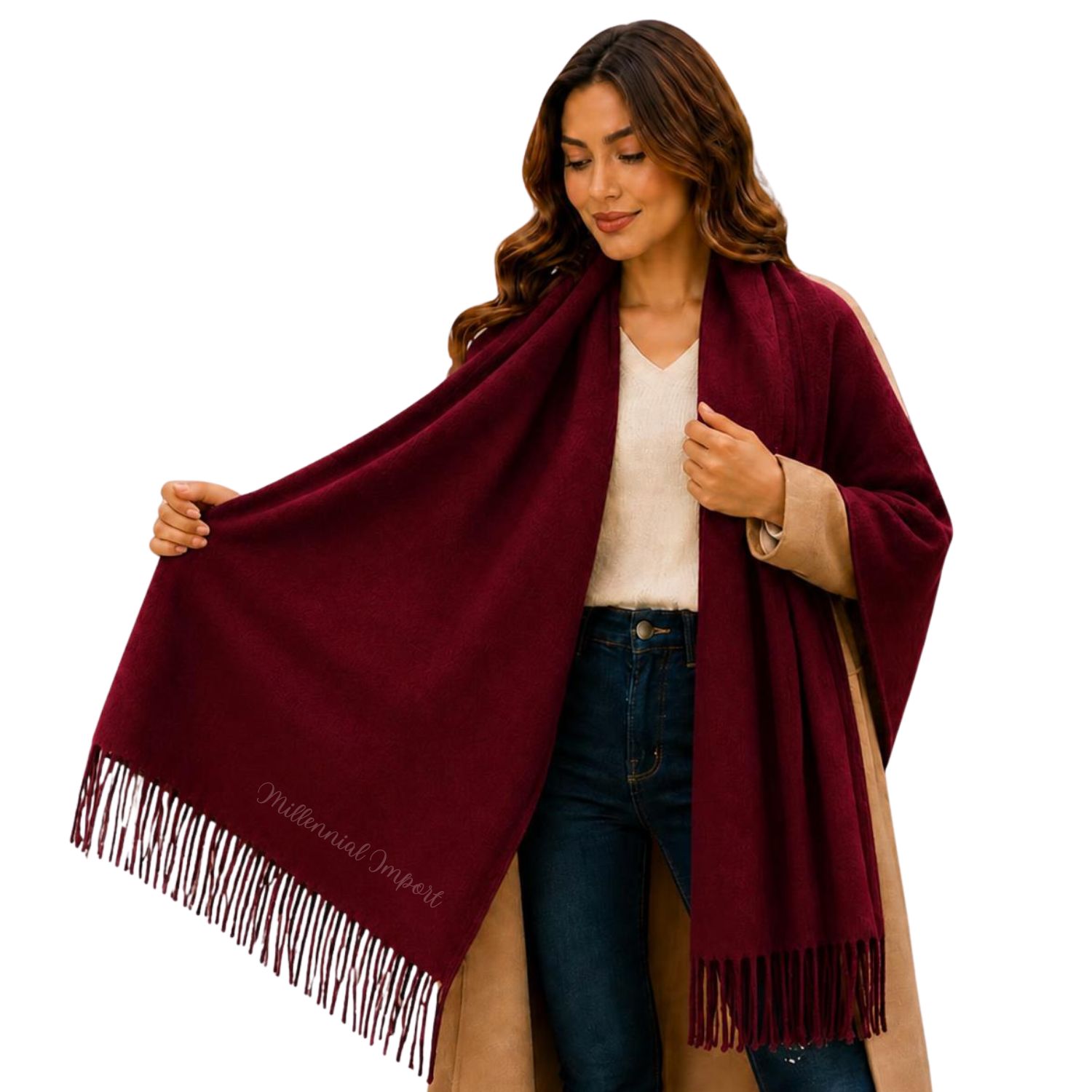 PASHMINA BUFANDA ABRIGADORA DISEÑO MODERNO 185CM X 72CM GUINDA - 8
