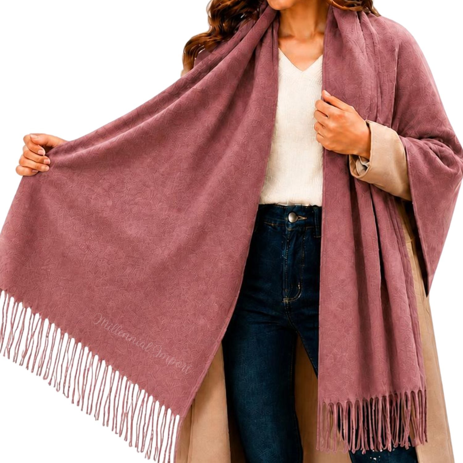 MAXI BUFANDA CHALINA SUAVE UNISEX 185CM X 72CM MUJER ROSADO - 1