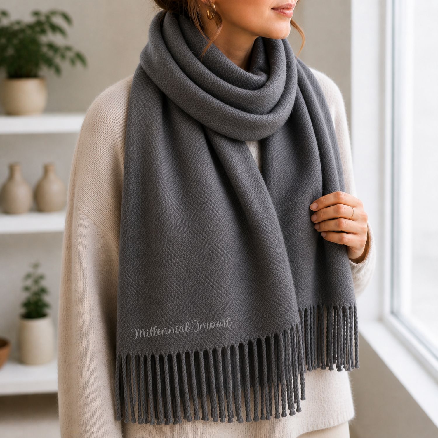 PASHMINA DISEÑO MODERNO ABRIGADOR BUFANDA 185CM X 72CM GRIS - 1
