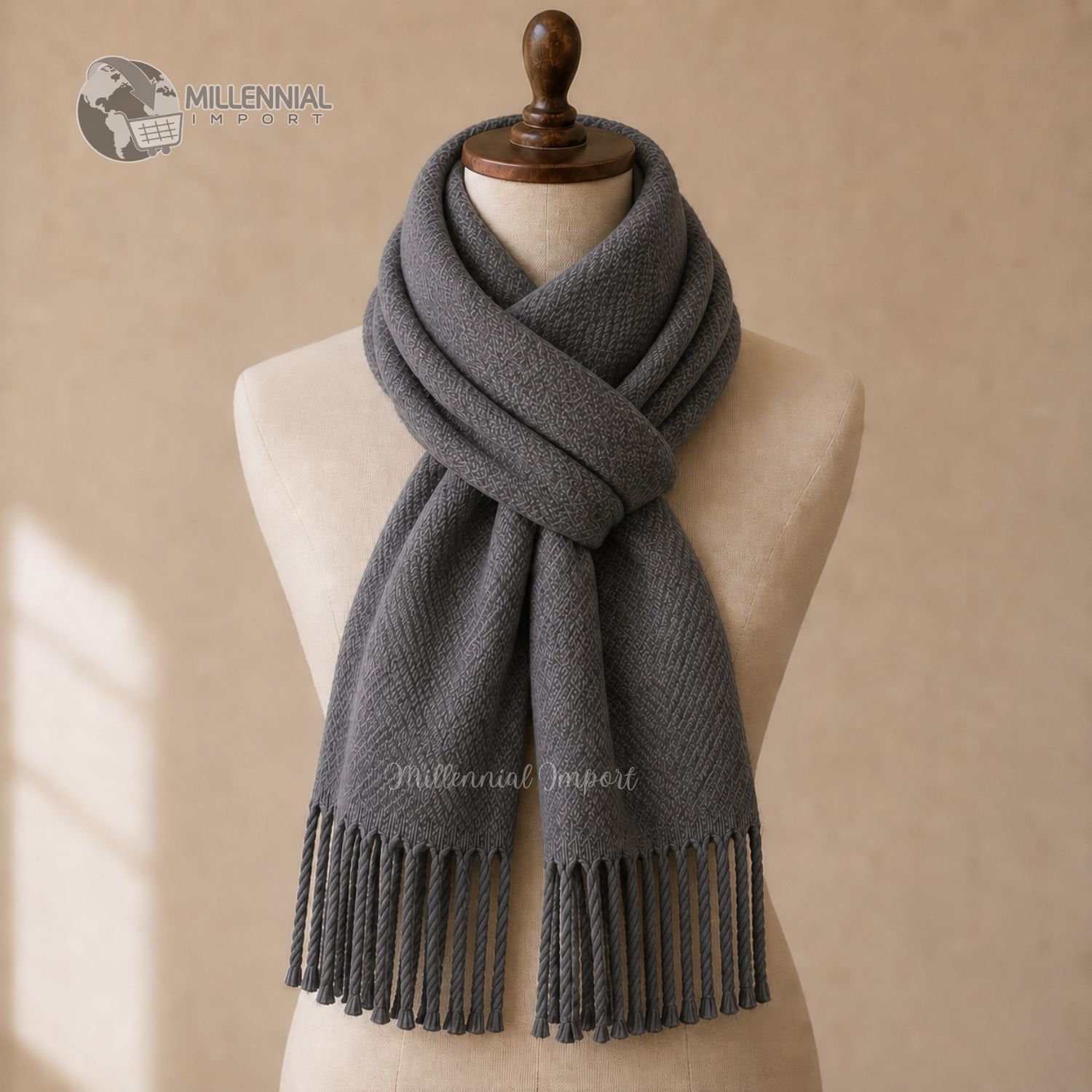 PASHMINA DISEÑO MODERNO ABRIGADOR BUFANDA 185CM X 72CM GRIS - 2