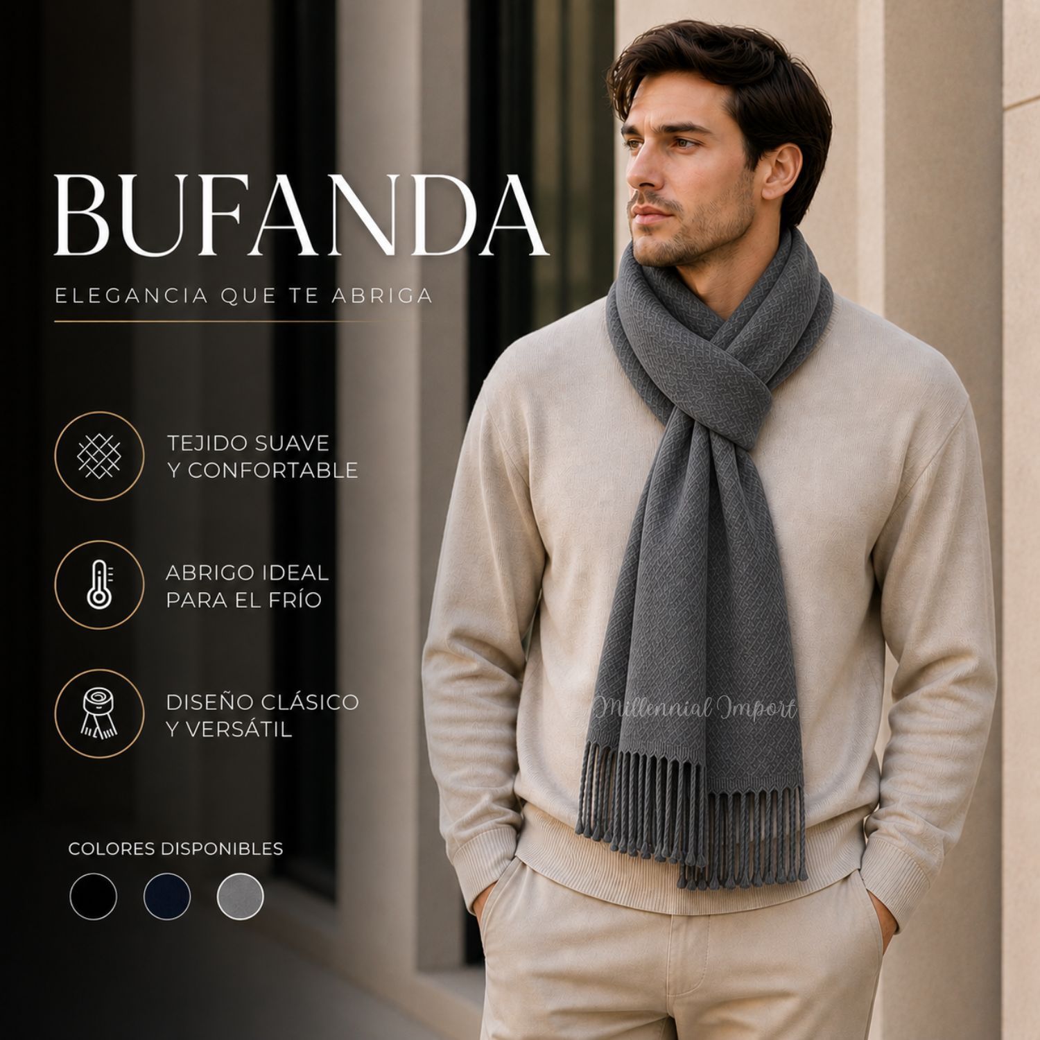 PASHMINA DISEÑO MODERNO ABRIGADOR BUFANDA 185CM X 72CM GRIS - 4