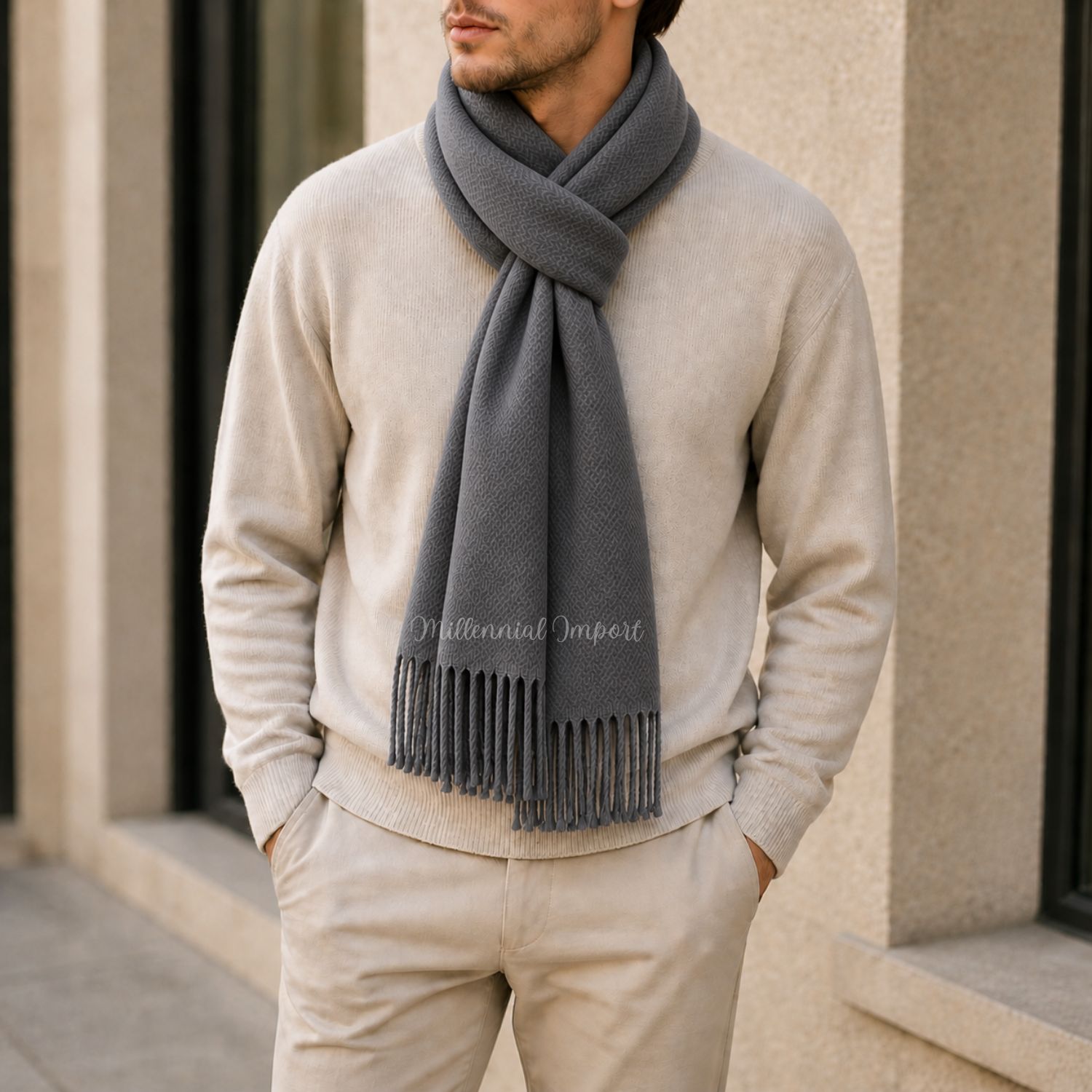 PASHMINA DISEÑO MODERNO ABRIGADOR BUFANDA 185CM X 72CM GRIS - 5