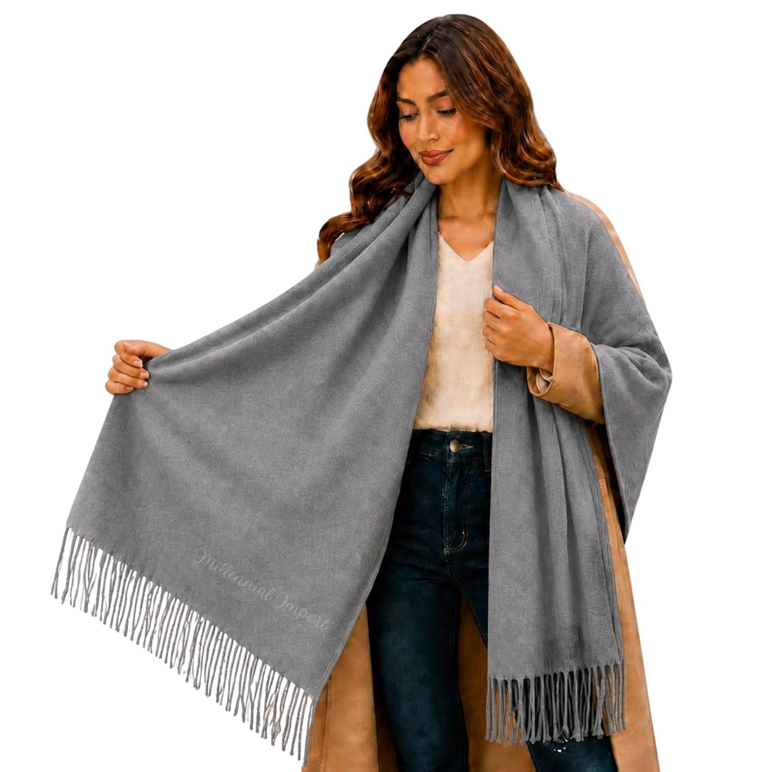 PASHMINA DISEÑO MODERNO ABRIGADOR BUFANDA 185CM X 72CM GRIS - 7